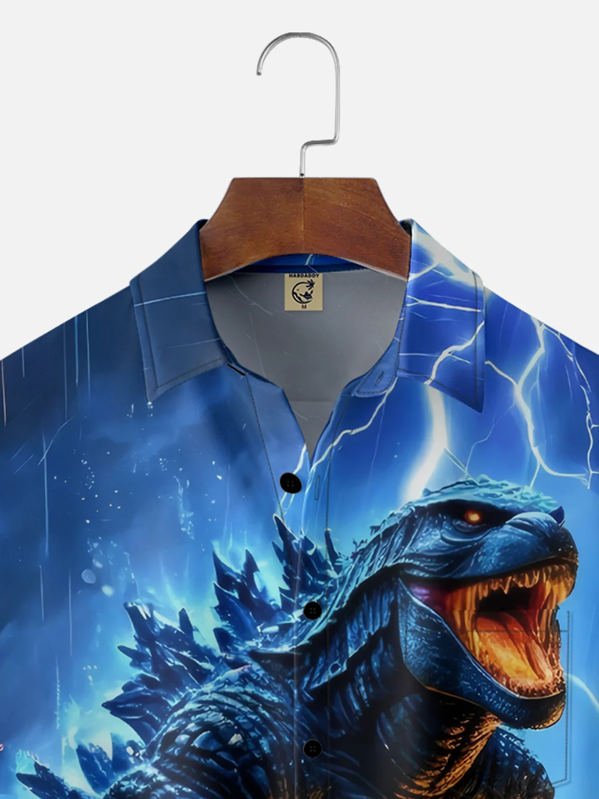 Moisture-wicking Fun Godzilla Lightning Art Chest Pocket Hawaiian Shirt