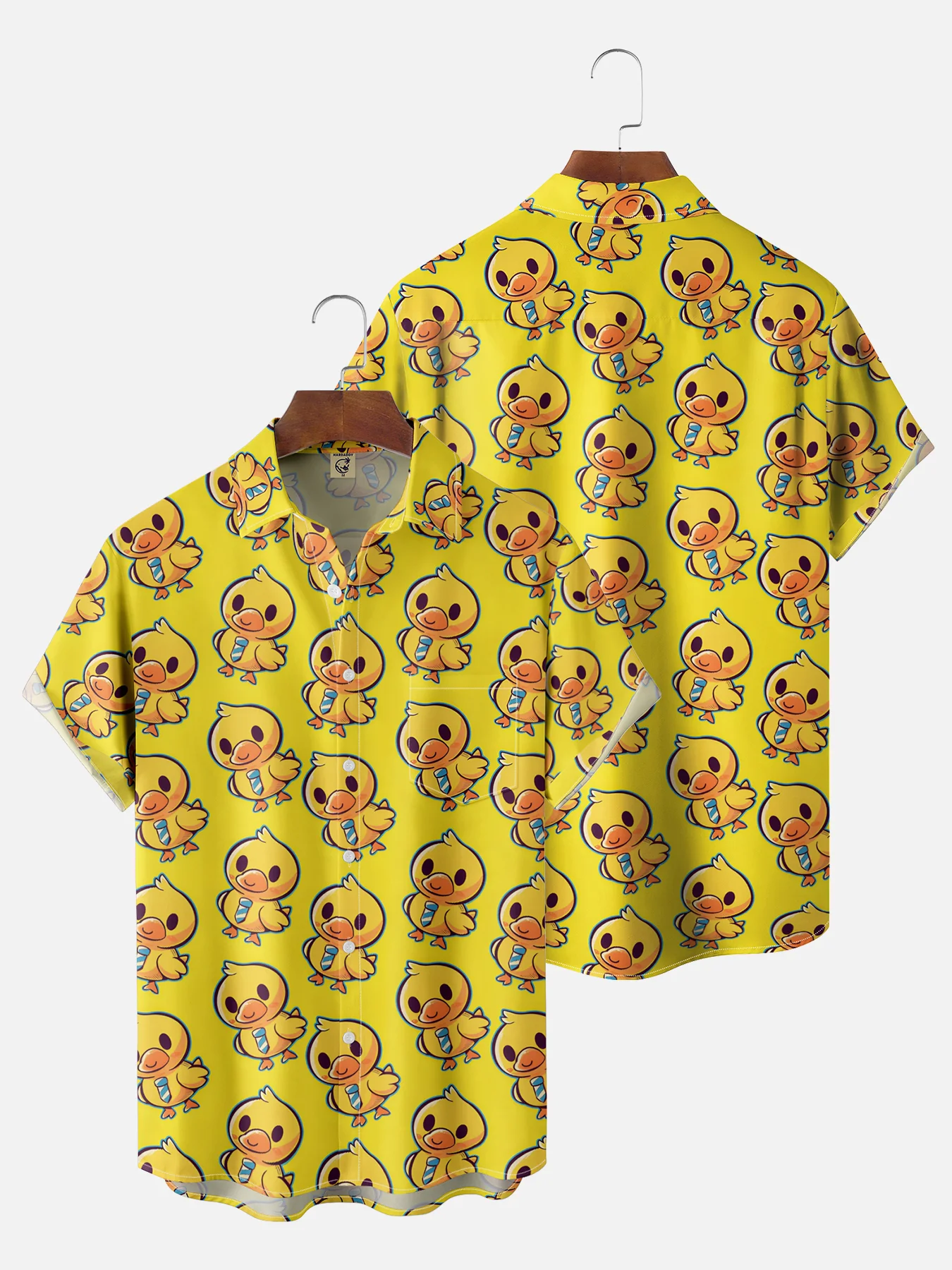 Hardaddy X Techranova Moisture-wicking Yellow Duck Chest Pocket Hawaiian Shirt
