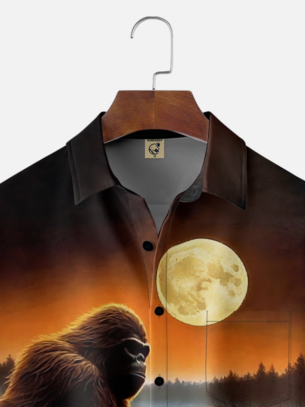 Moisture-Wicking Halloween Pumpkin Bigfoot Chest Pocket Hawaiian Shirt