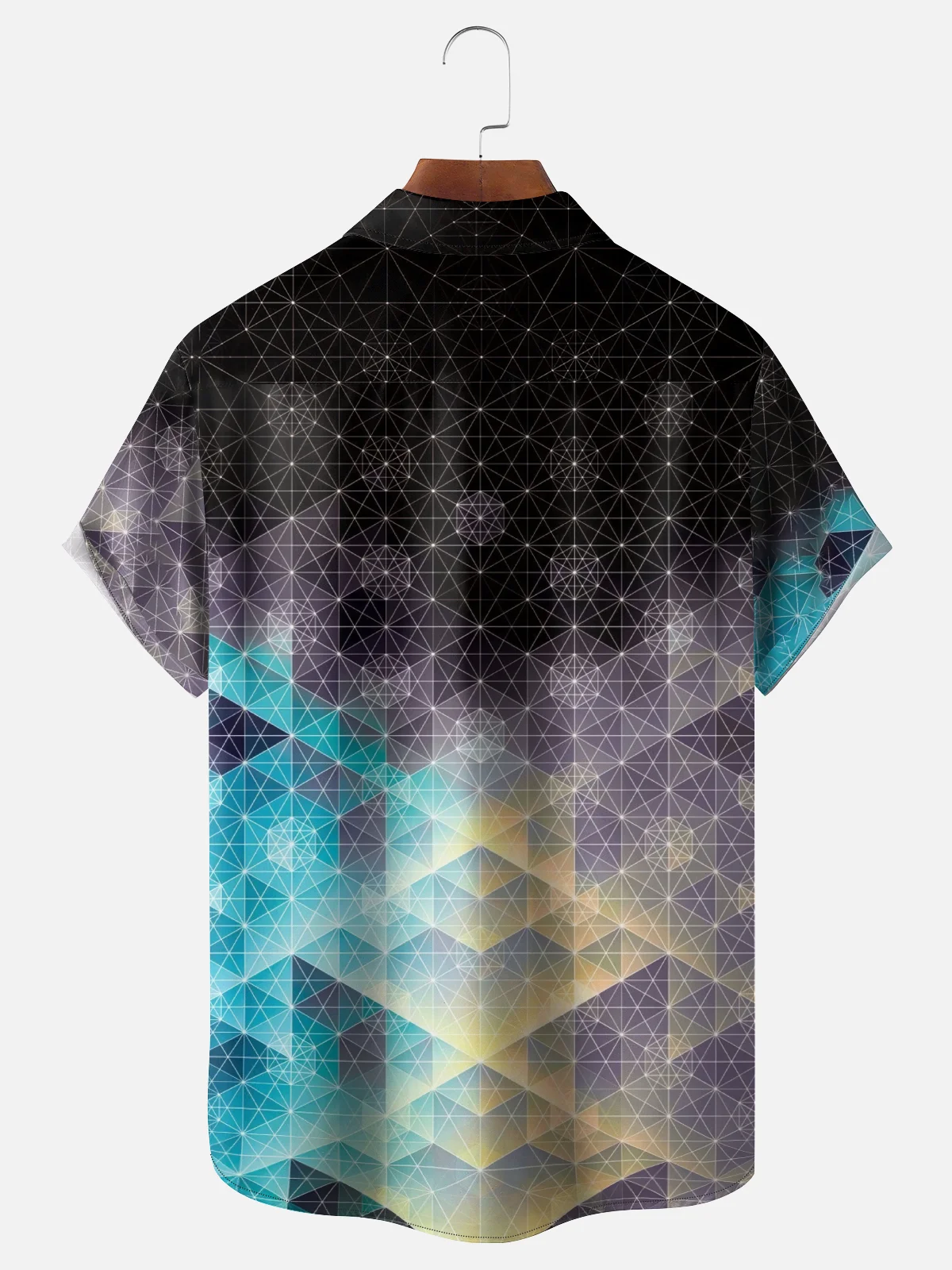 Moisture Wicking Geometric Gradient Art Chest Pocket Hawaiian Shirt