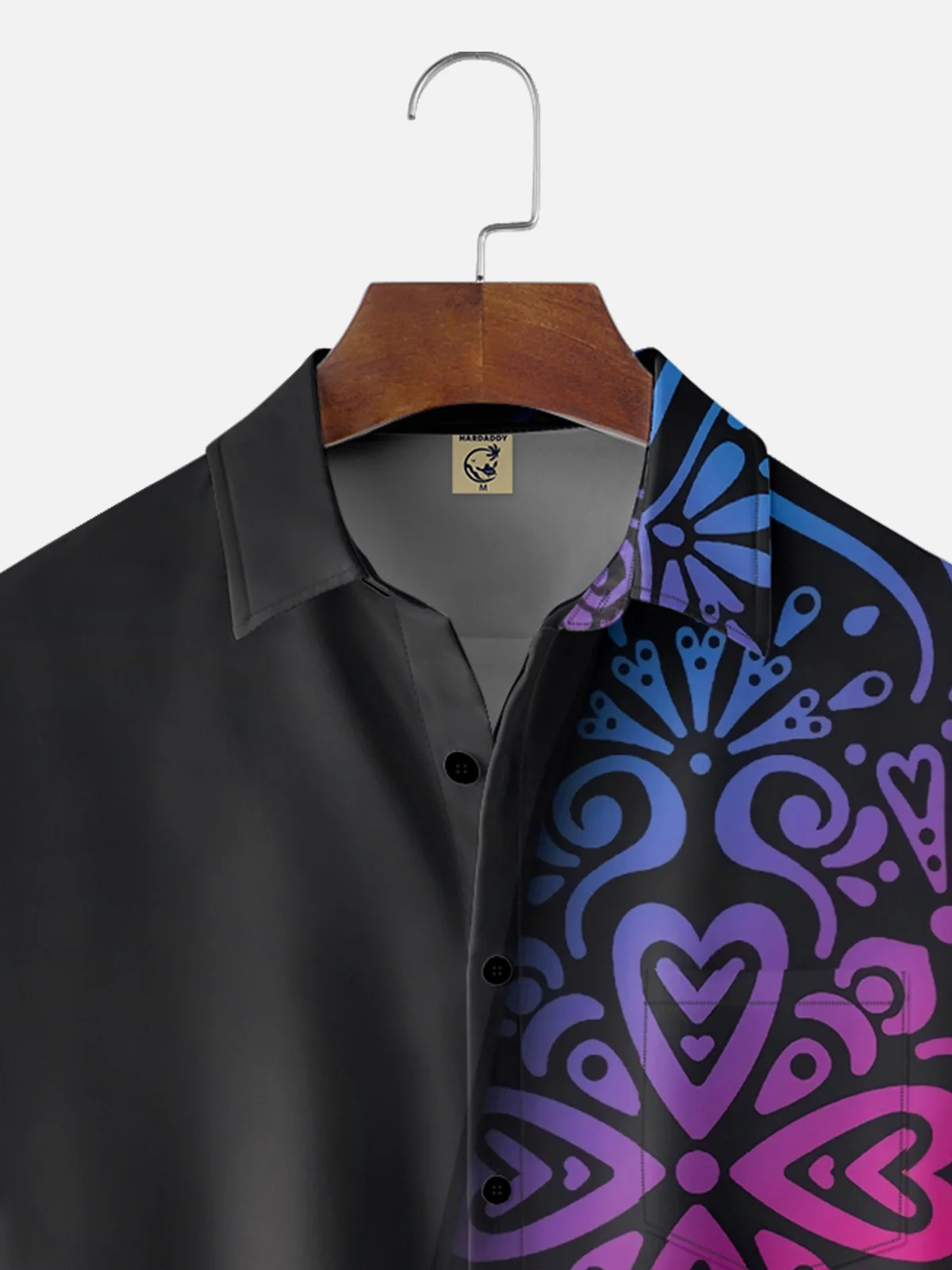 Moisture Wicking Geometric Gradient Floral Art Chest Pocket Hawaiian Shirt
