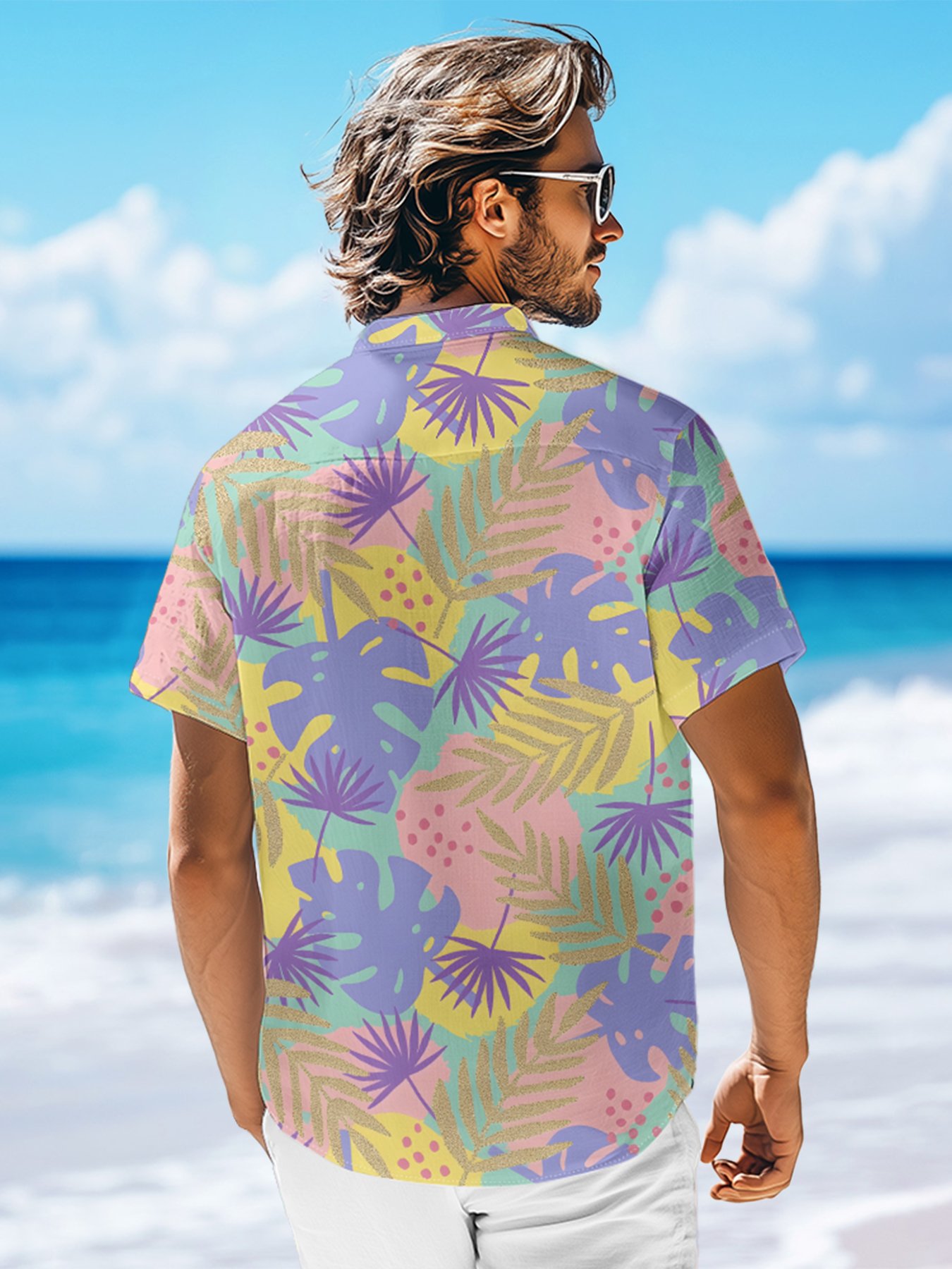 Moisture-wicking Palm Tree Chest Pocket Hawaiian Shirt