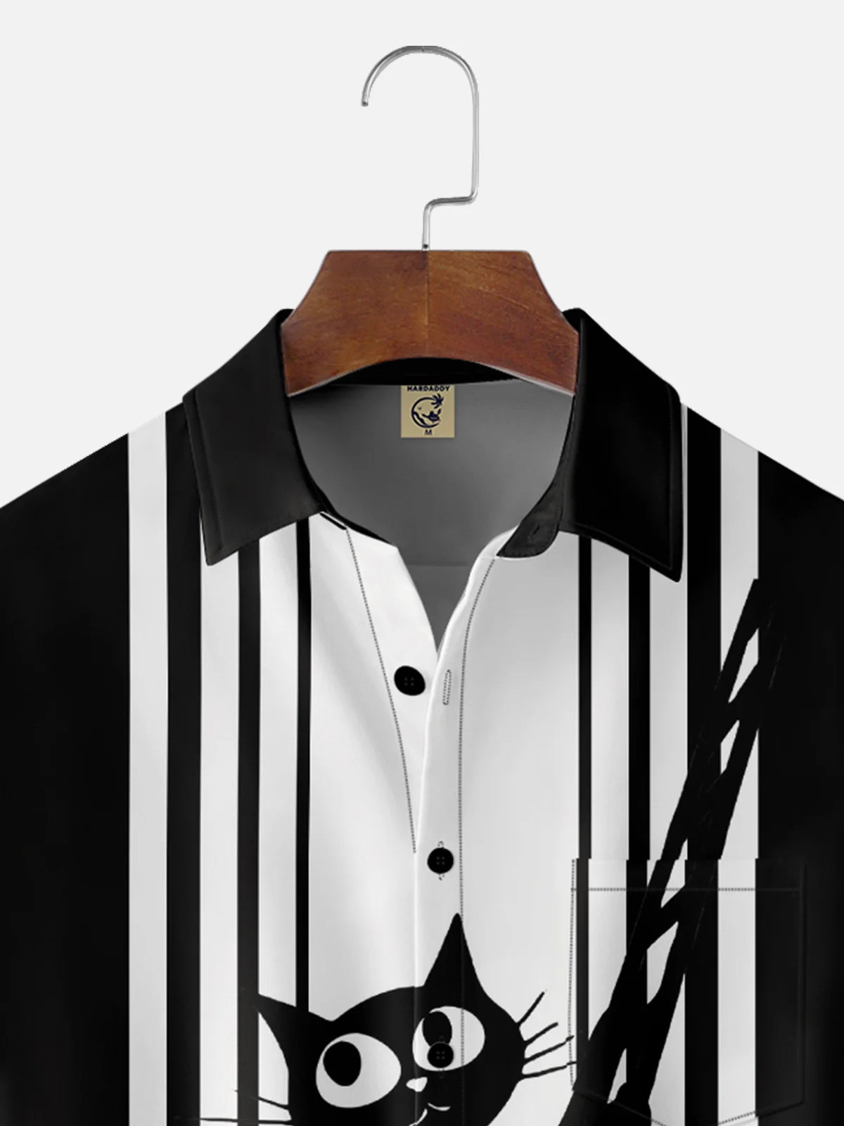 Moisture Wicking Cat Ladder Pompom Chest Pocket Bowling Shirt