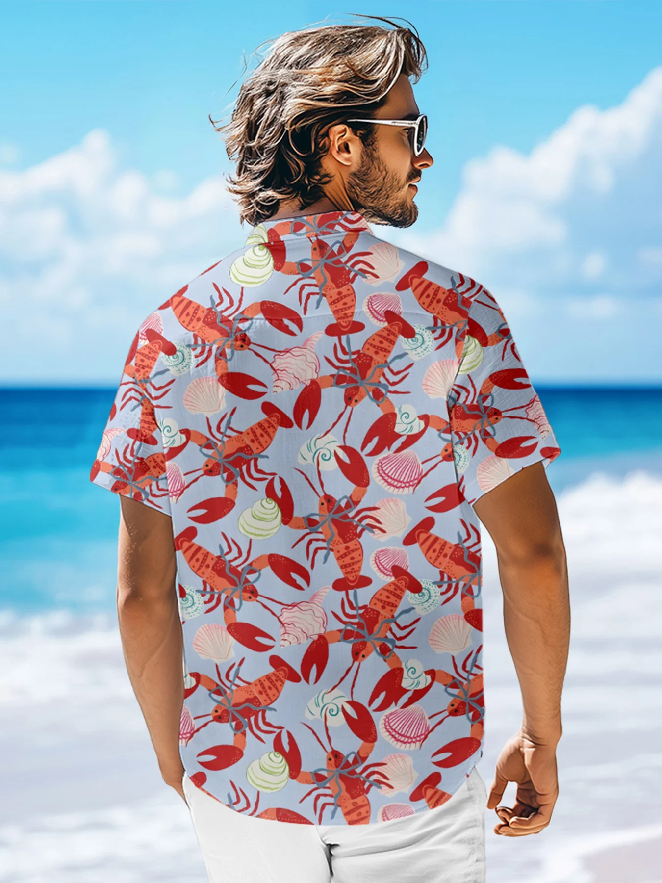 Moisture-wicking Lobster Festival Chest Pocket Hawaiian Shirt