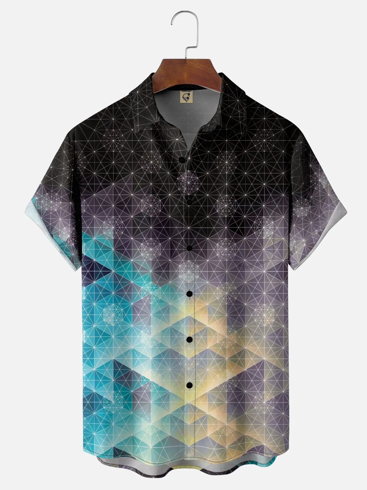 Moisture Wicking Geometric Gradient Art Chest Pocket Hawaiian Shirt