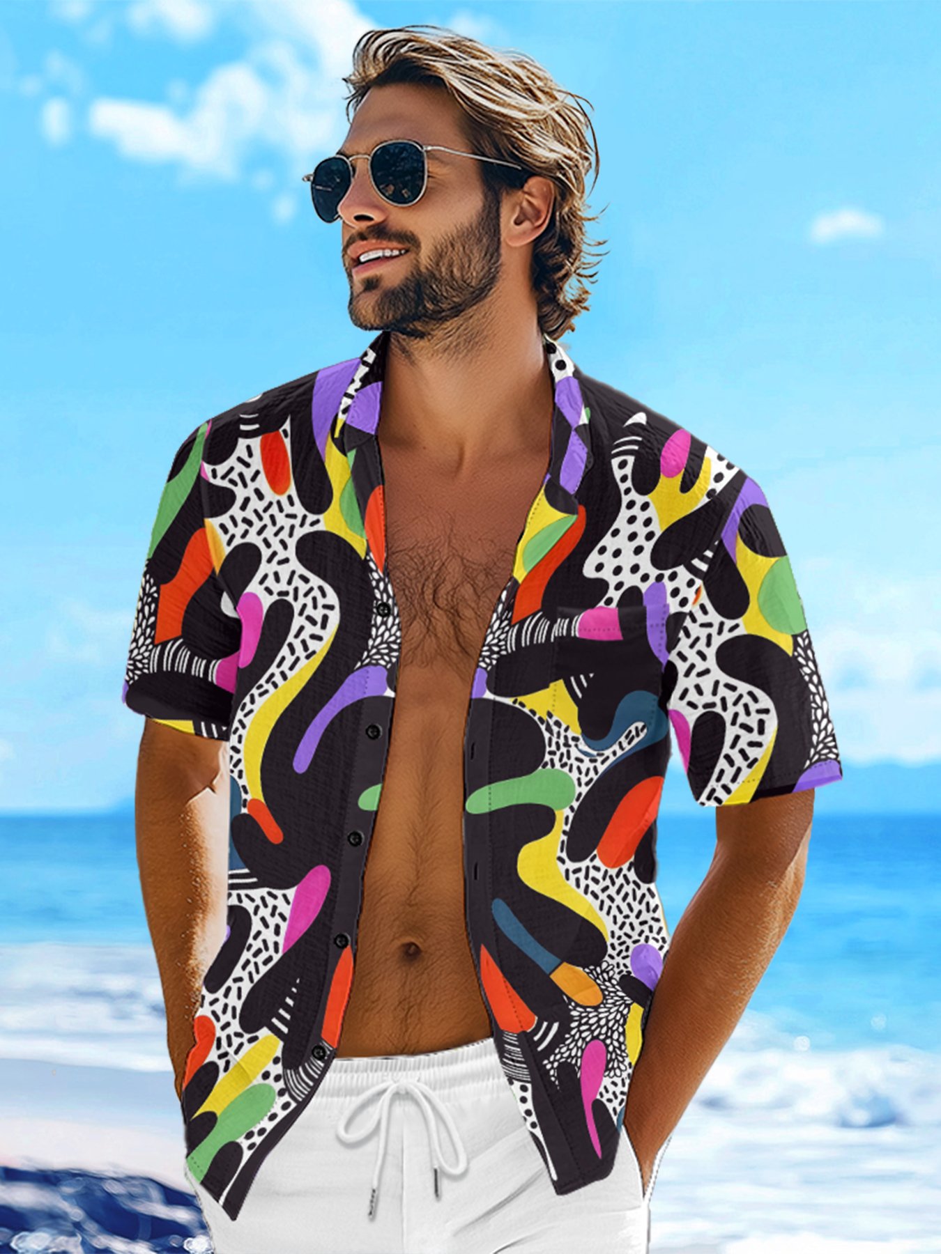 Moisture-wicking Geomatric Chest Pocket Casual Shirt