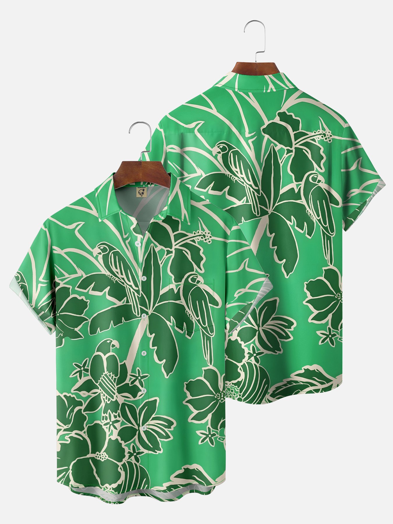 Moisture-wicking Parrots Palm Tree Chest Pocket Hawaiian Shirt