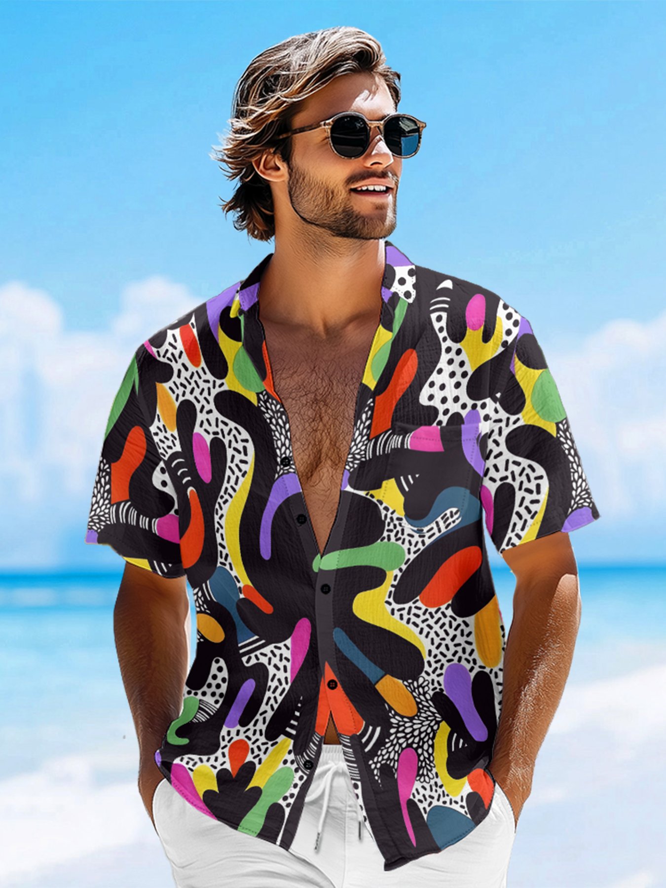 Moisture-wicking Geomatric Chest Pocket Casual Shirt