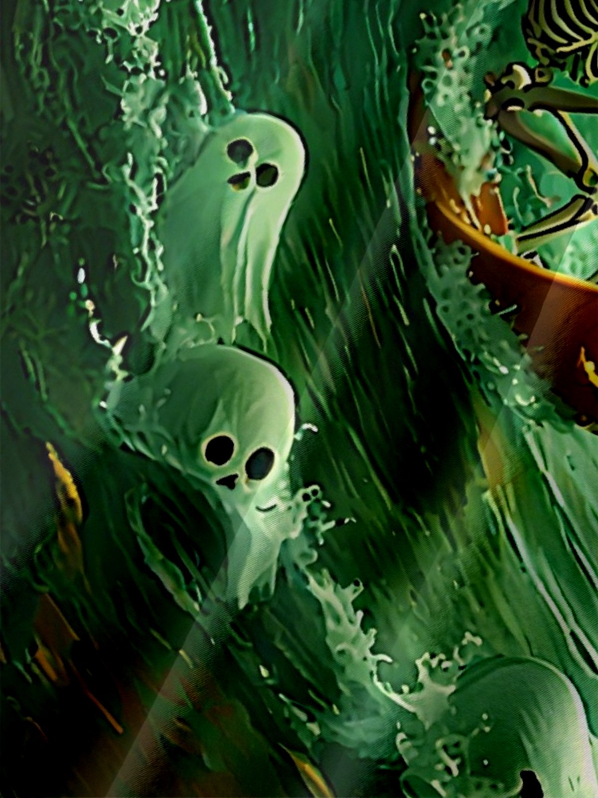 Moisture-Wicking Halloween Ghost Skull Surf Chest Pocket Hawaiian Shirt