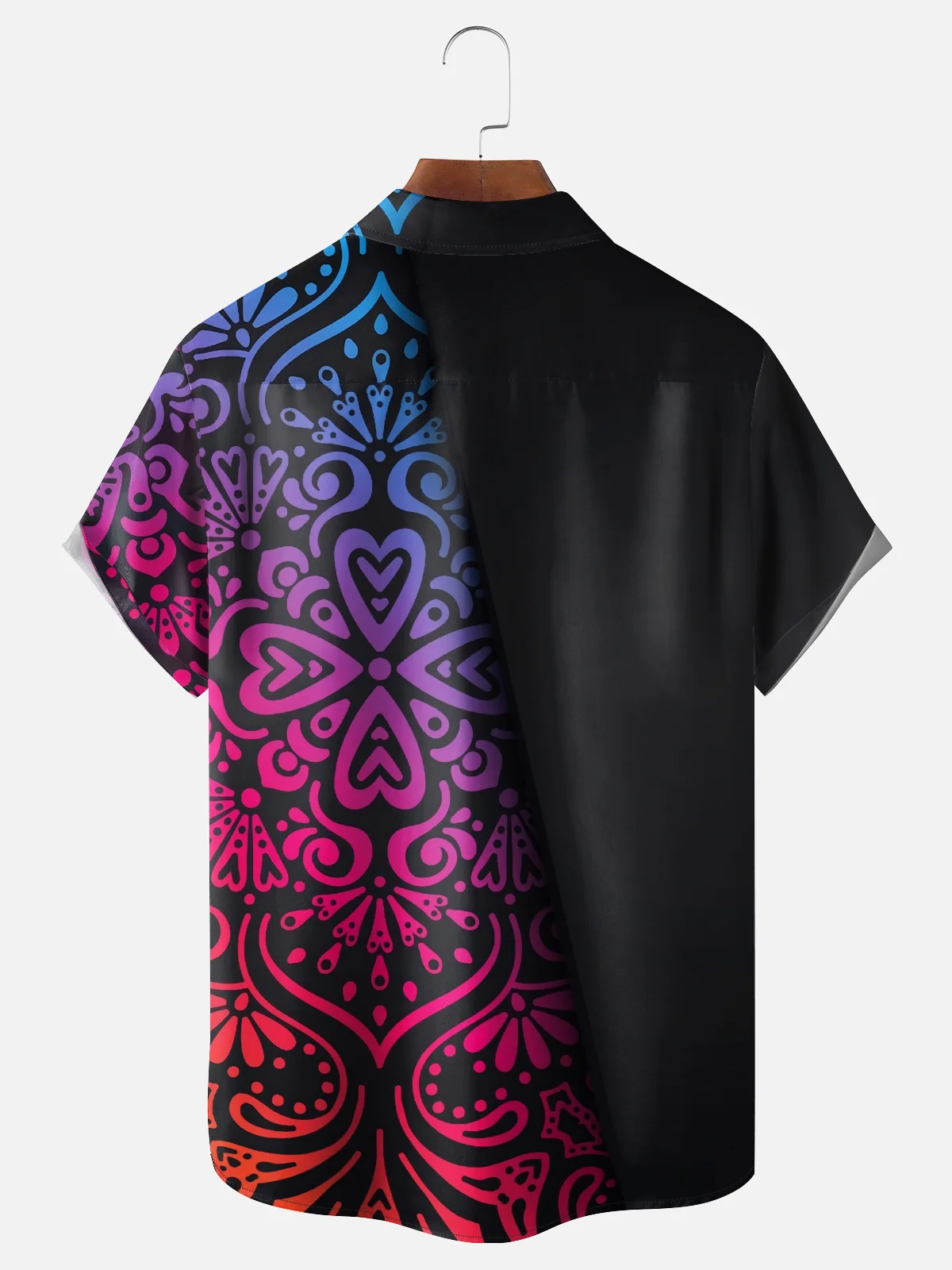 Moisture Wicking Geometric Gradient Floral Art Chest Pocket Hawaiian Shirt
