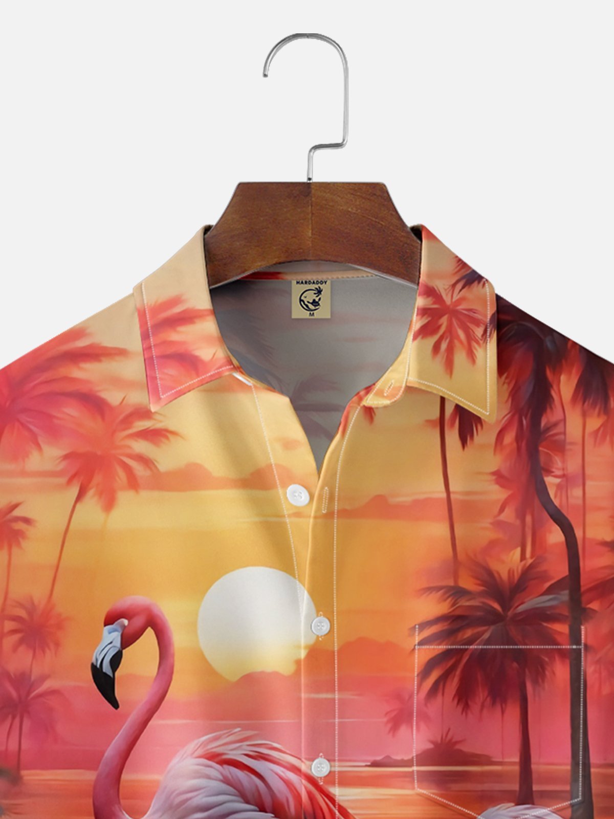 Tall Size Moisture-wicking Palm Tree Flamingo Chest Pocket Hawaiian Shirt