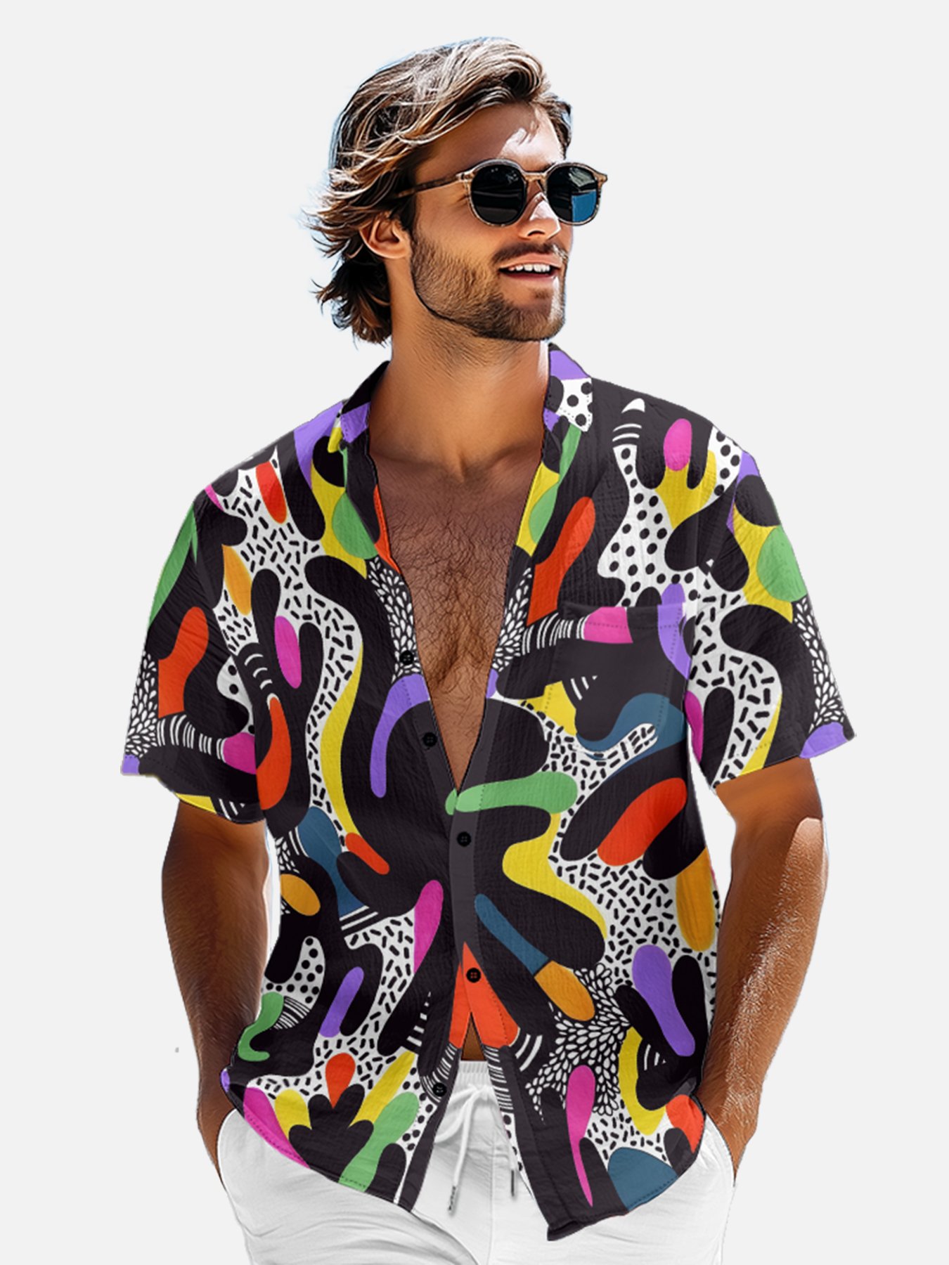 Moisture-wicking Geomatric Chest Pocket Casual Shirt