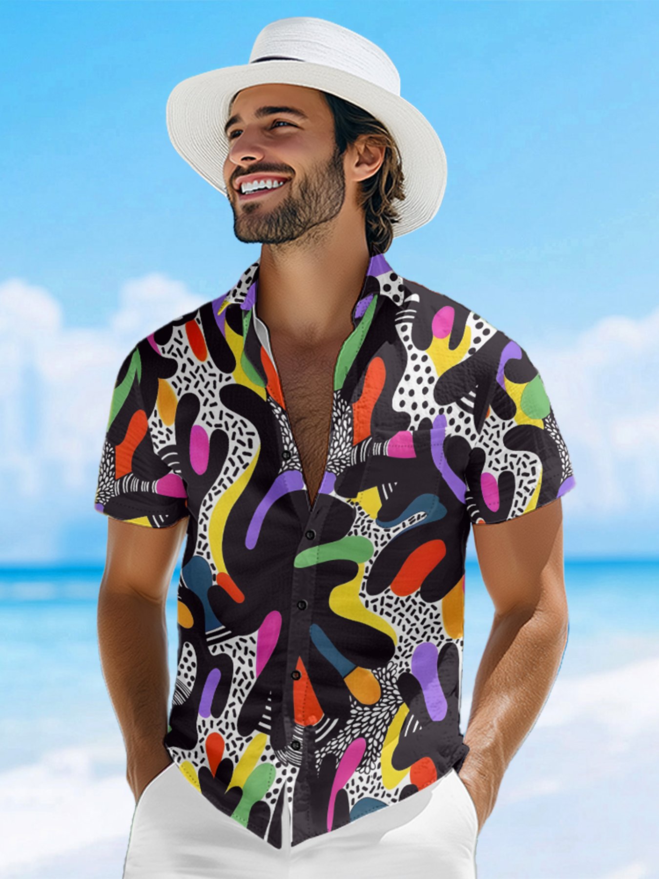 Moisture-wicking Geomatric Chest Pocket Casual Shirt