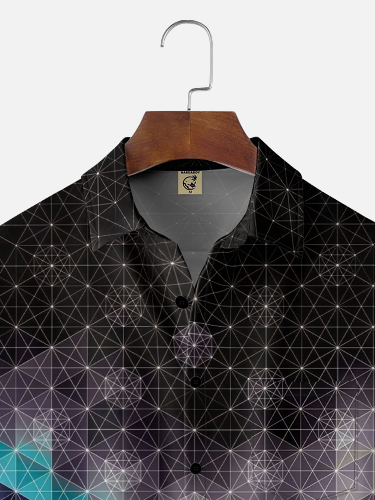 Moisture Wicking Geometric Gradient Art Chest Pocket Hawaiian Shirt
