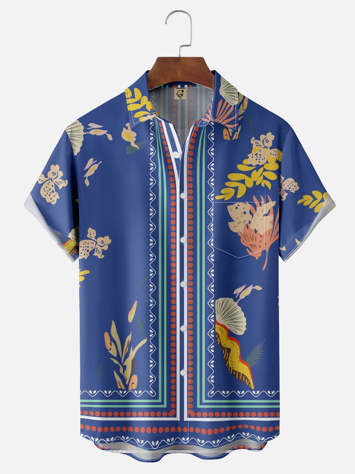 Moisture-wicking Italian Style Mediterranean Pattern Chest Pocket Resort Shirt