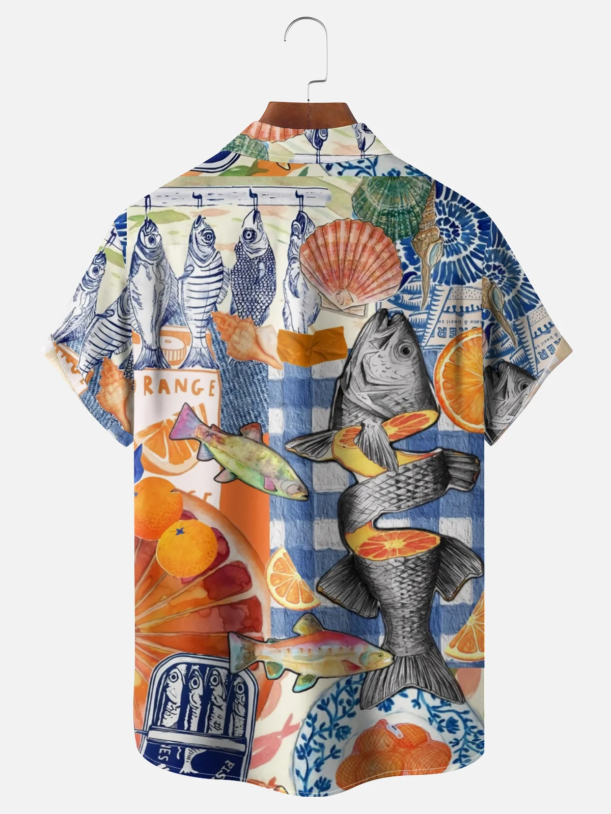 Moisture-wicking Sardine Fish Chest Pocket Hawaiian Shirt