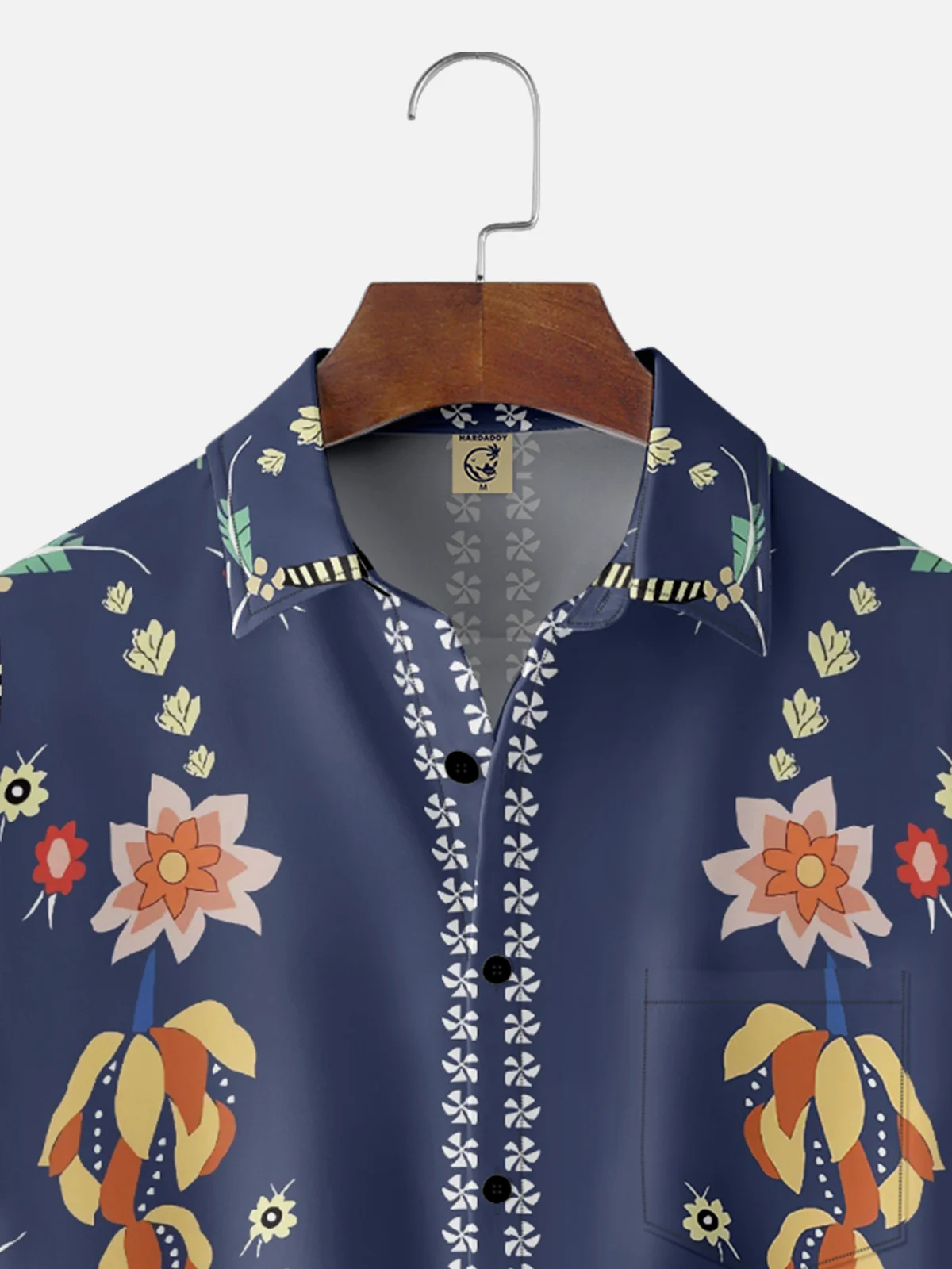 Moisture-wicking Italian Style Mediterranean Floral Chest Pocket Hawaiian Shirt