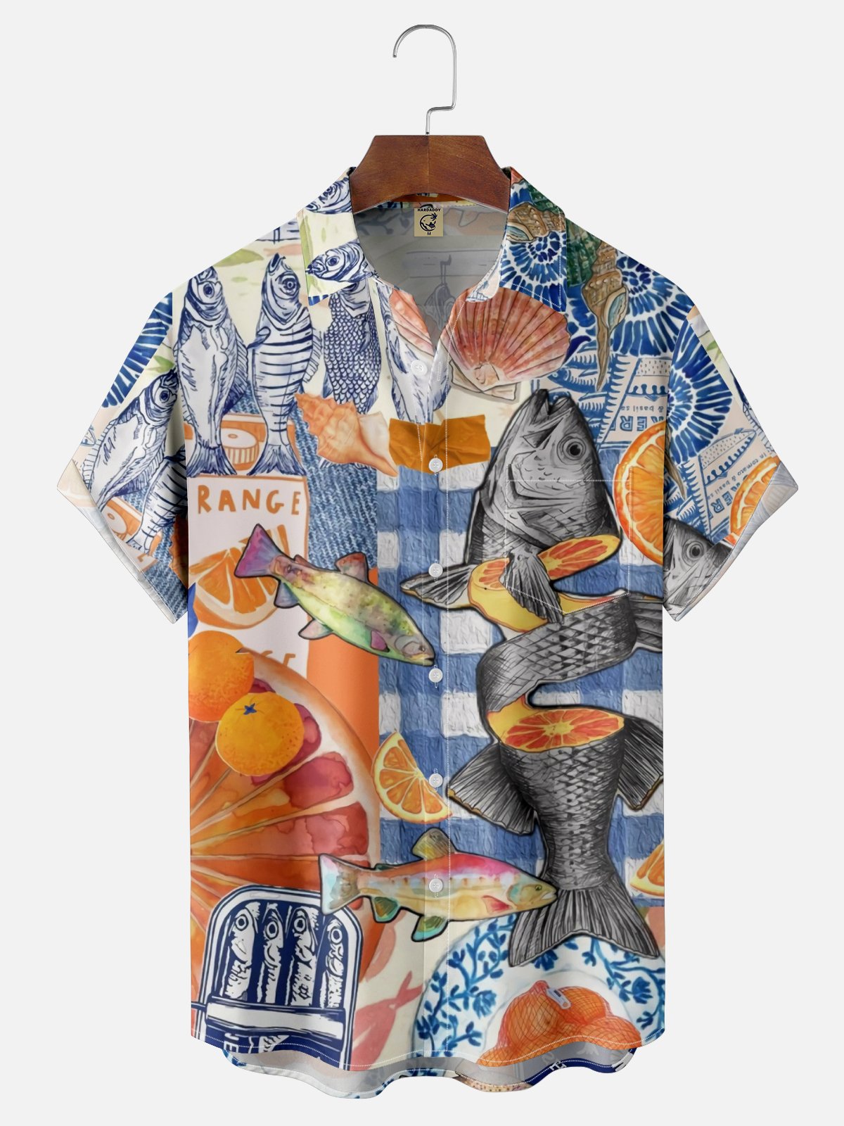 Moisture-wicking Sardine Fish Chest Pocket Hawaiian Shirt