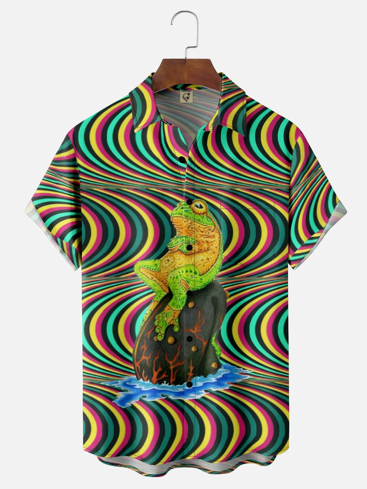 Moisture-wicking Hippie Frog Chest Pocket Casual Shirt