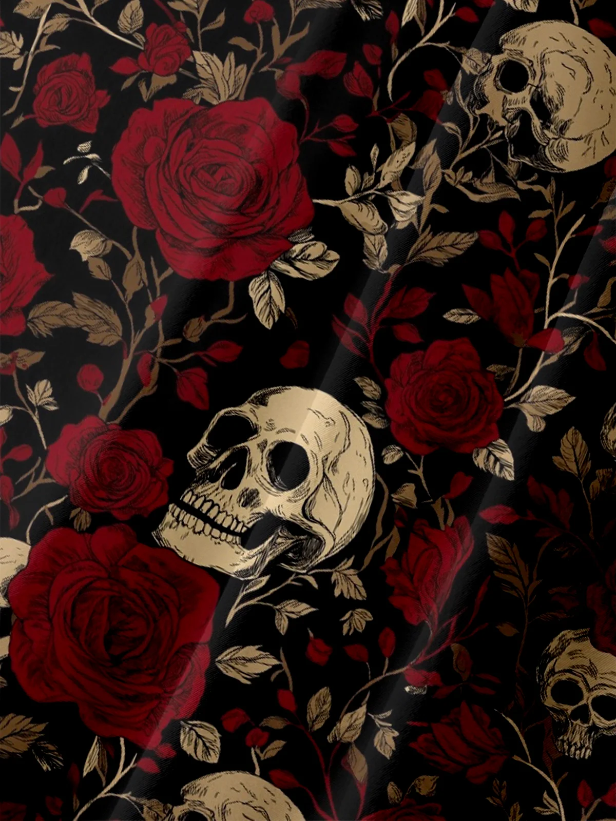 Moisture Wicking Rock Skull Rose Chest Pocket Hawaiian Shirt