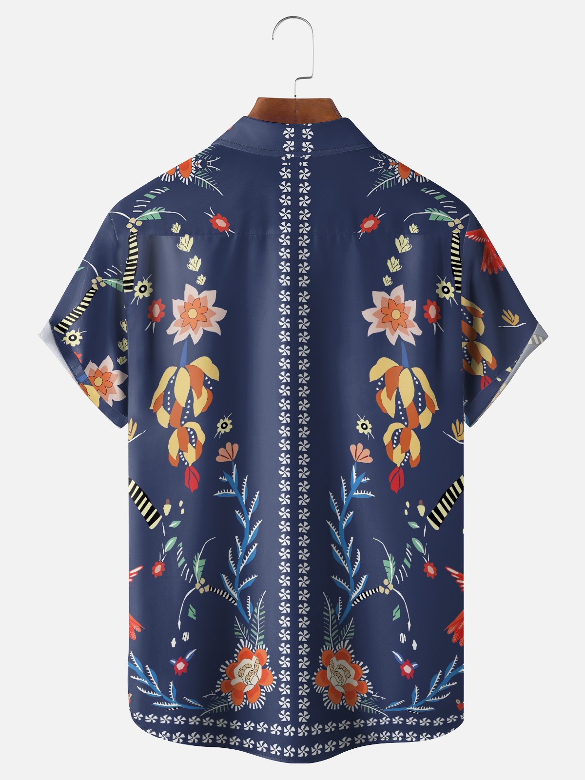 Moisture-wicking Italian Style Mediterranean Floral Chest Pocket Hawaiian Shirt