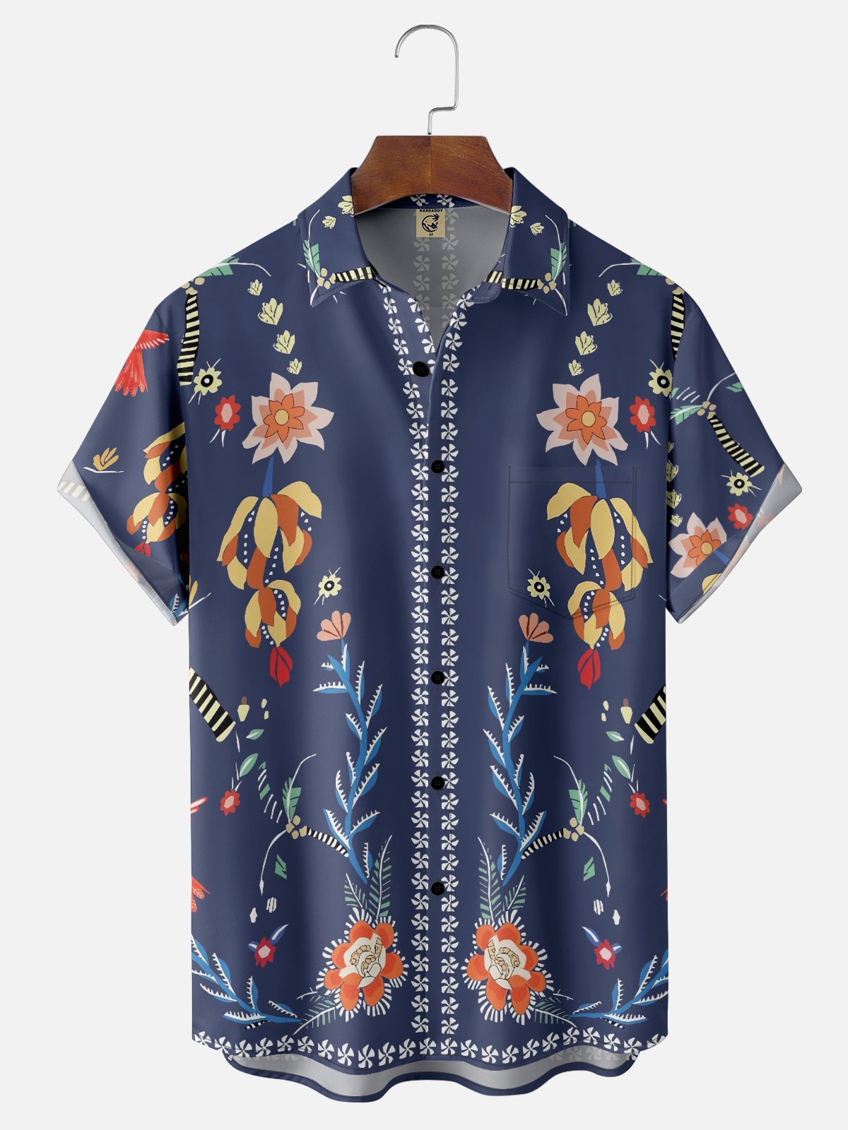 Moisture-wicking Italian Style Mediterranean Floral Chest Pocket Hawaiian Shirt