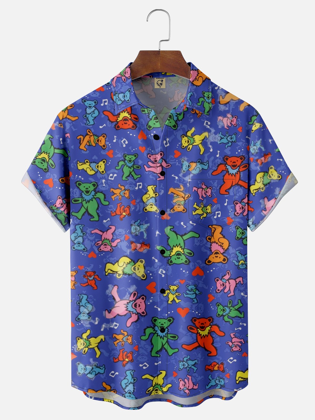 Moisture-wicking Rock Music Bear Chest Pocket Casual Shirt