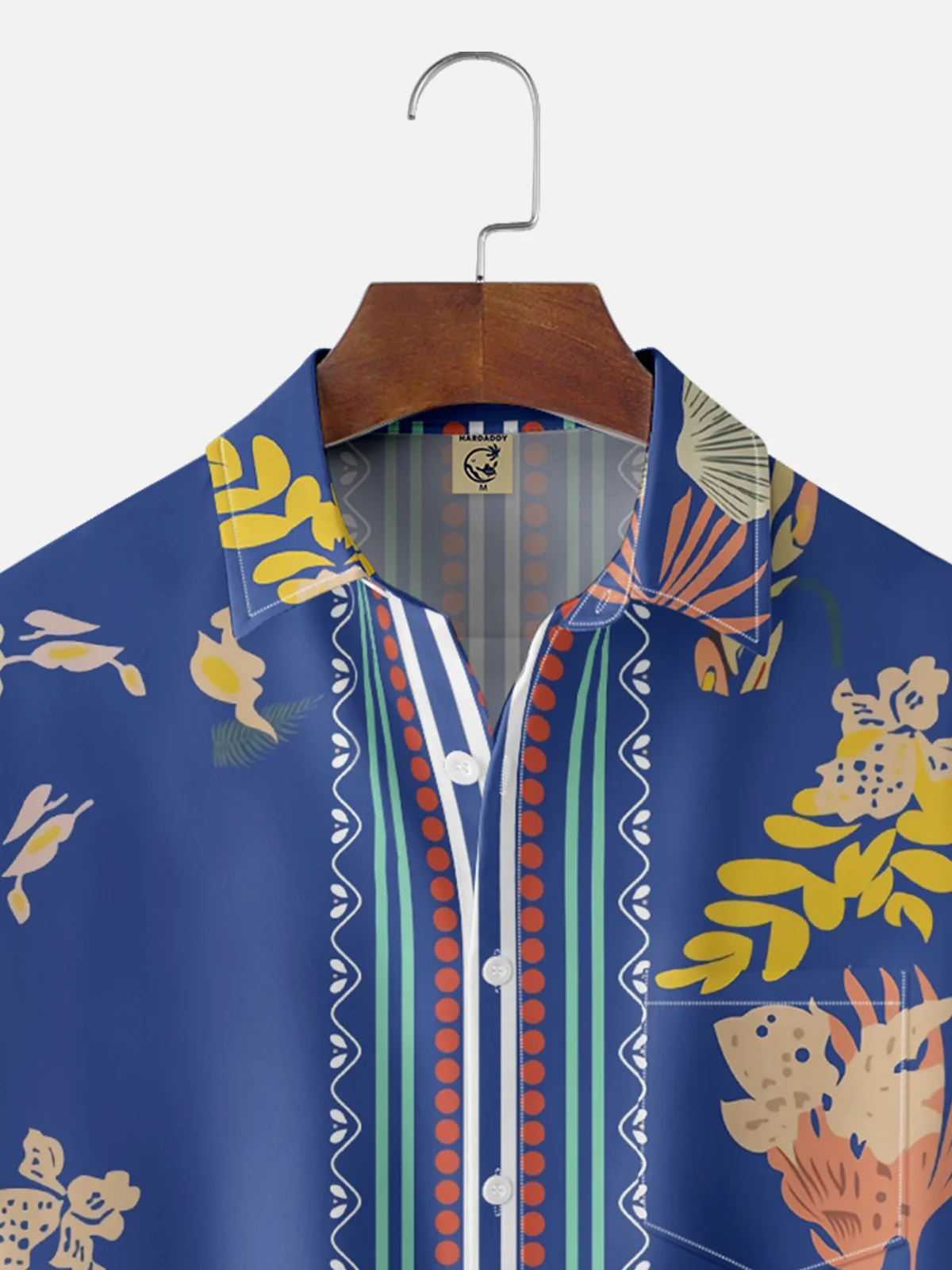 Moisture-wicking Italian Style Mediterranean Pattern Chest Pocket Resort Shirt