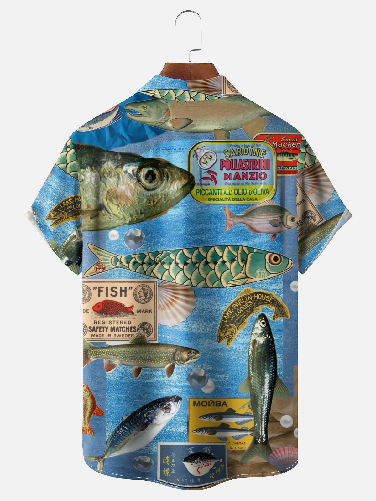 Moisture-wicking Sardine Fish Chest Pocket Hawaiian Shirt