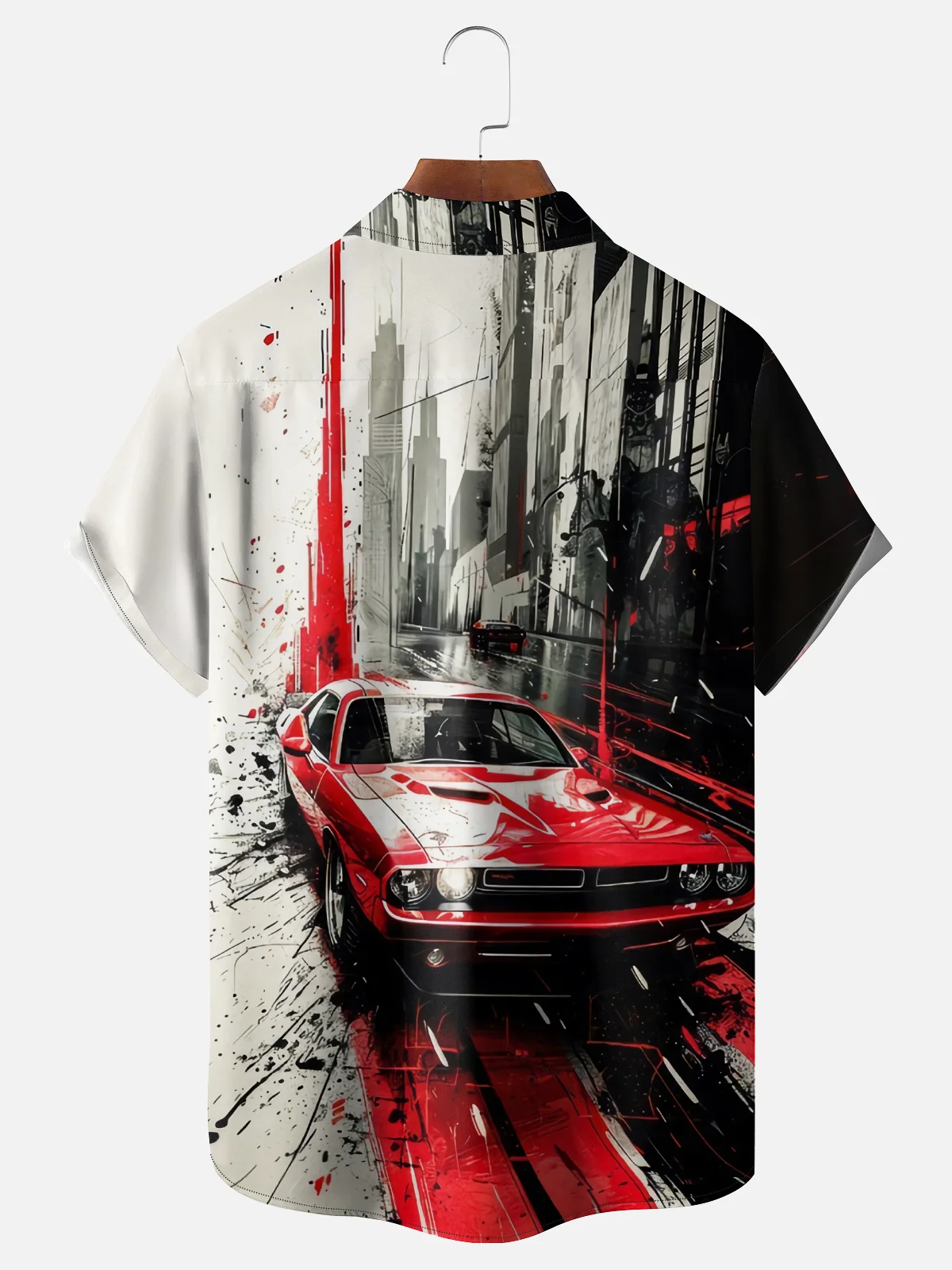 Moisture-wicking Vintage Car Racing Chest Pocket Casual Shirt