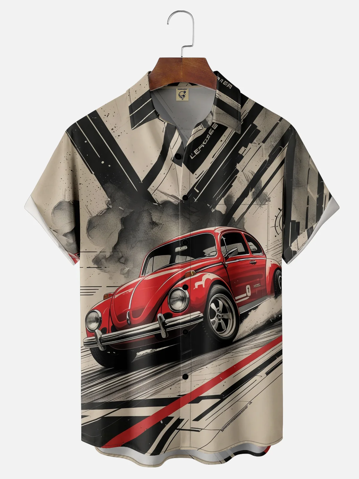 Moisture-wicking Vintage Car Racing Chest Pocket Casual Shirt