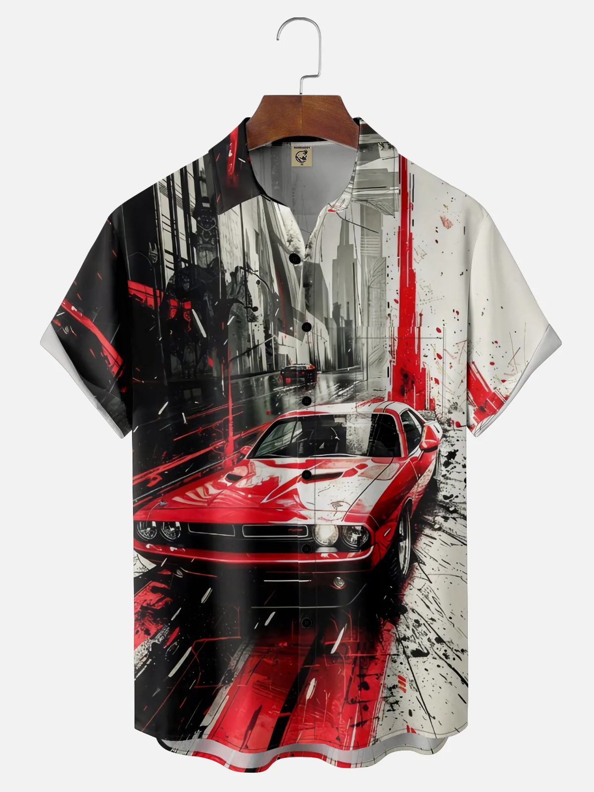 Moisture-wicking Vintage Car Racing Chest Pocket Casual Shirt