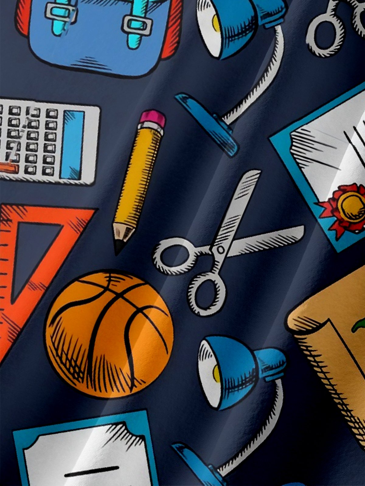 Moisture-wicking Back to School Schoolbag Calculator Triangle Ruler Scissors Basketball Chest Pocket Casual Shirt