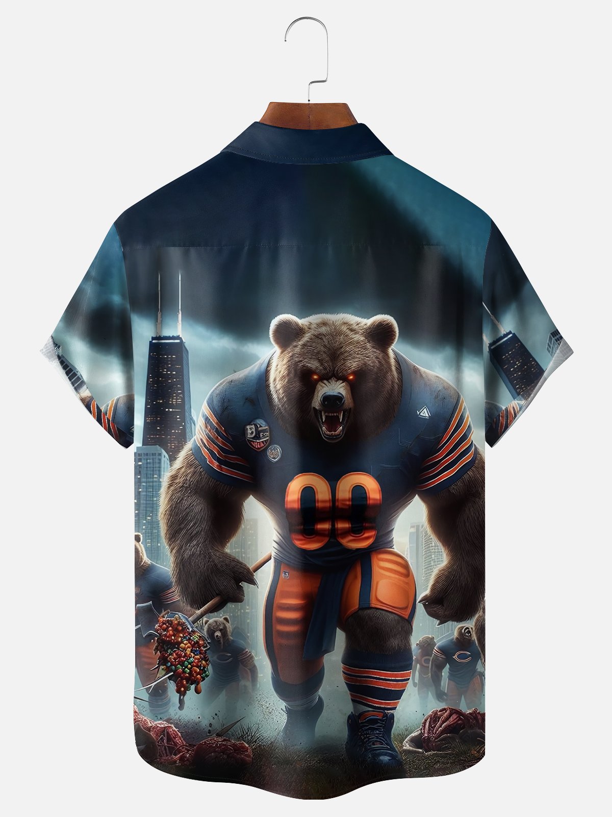 Tall Size Moisture-wicking Chicago Football Art Brown Bears Chest Pocket Casual Shirt