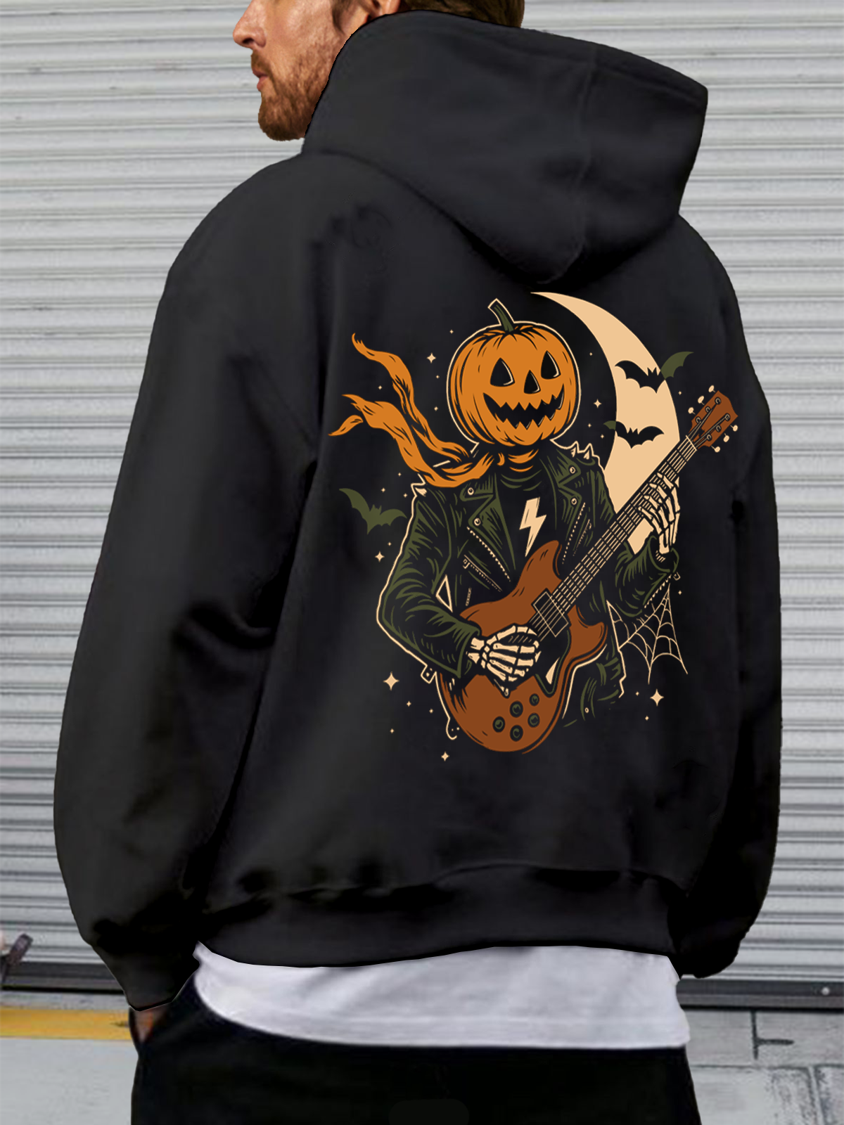 Hardaddy X Contatoeoli Studio Halloween Music Guitar Skull Casual Hoodie Sweatshirt