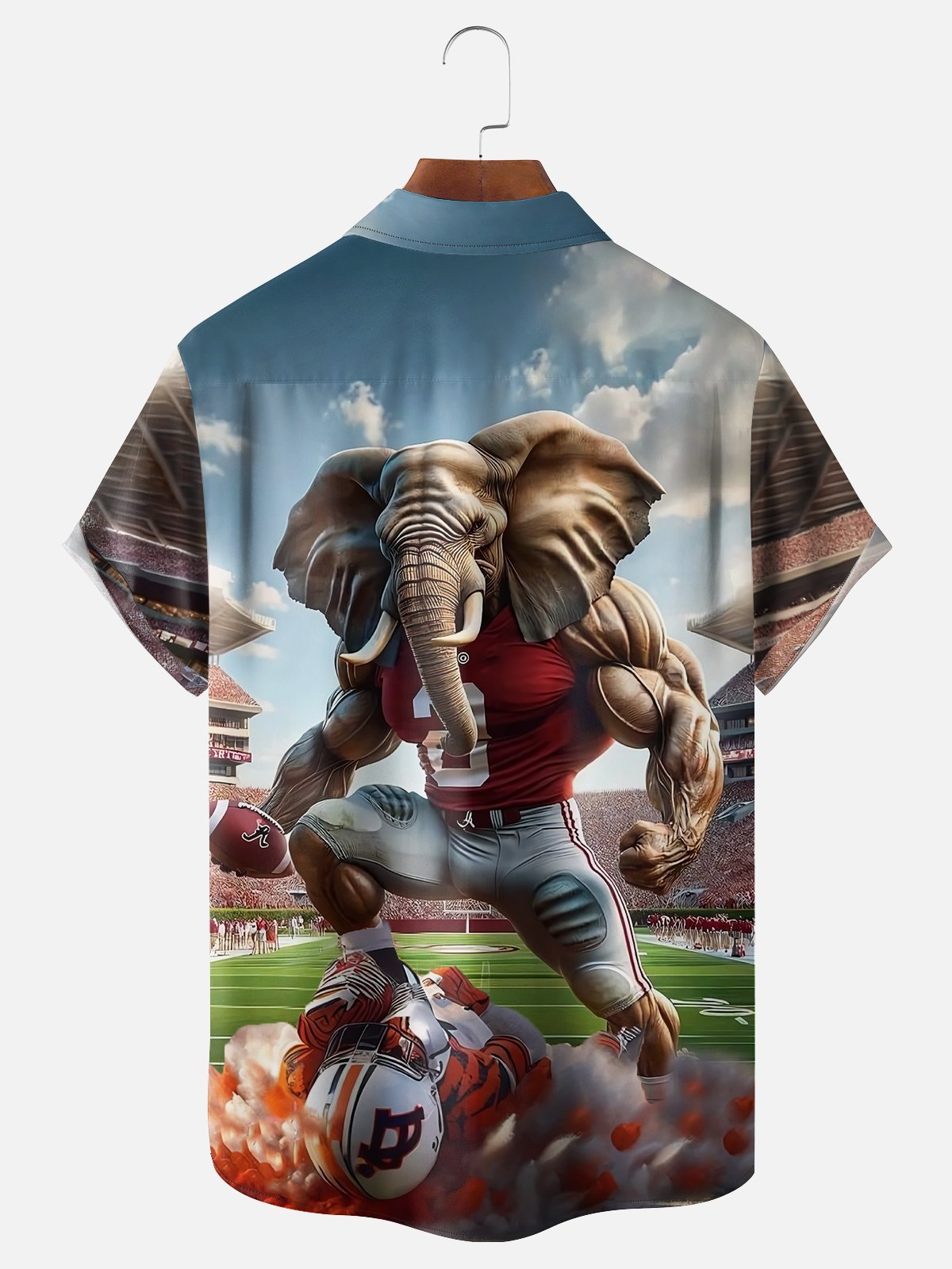 Tall Size Moisture-wicking Alabama Football Super Elephant Red Chest Pocket Casual Shirt
