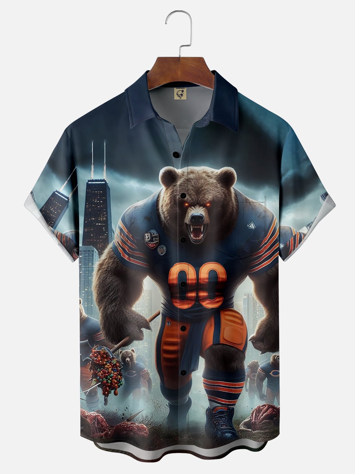 Tall Size Moisture-wicking Chicago Football Art Brown Bears Chest Pocket Casual Shirt