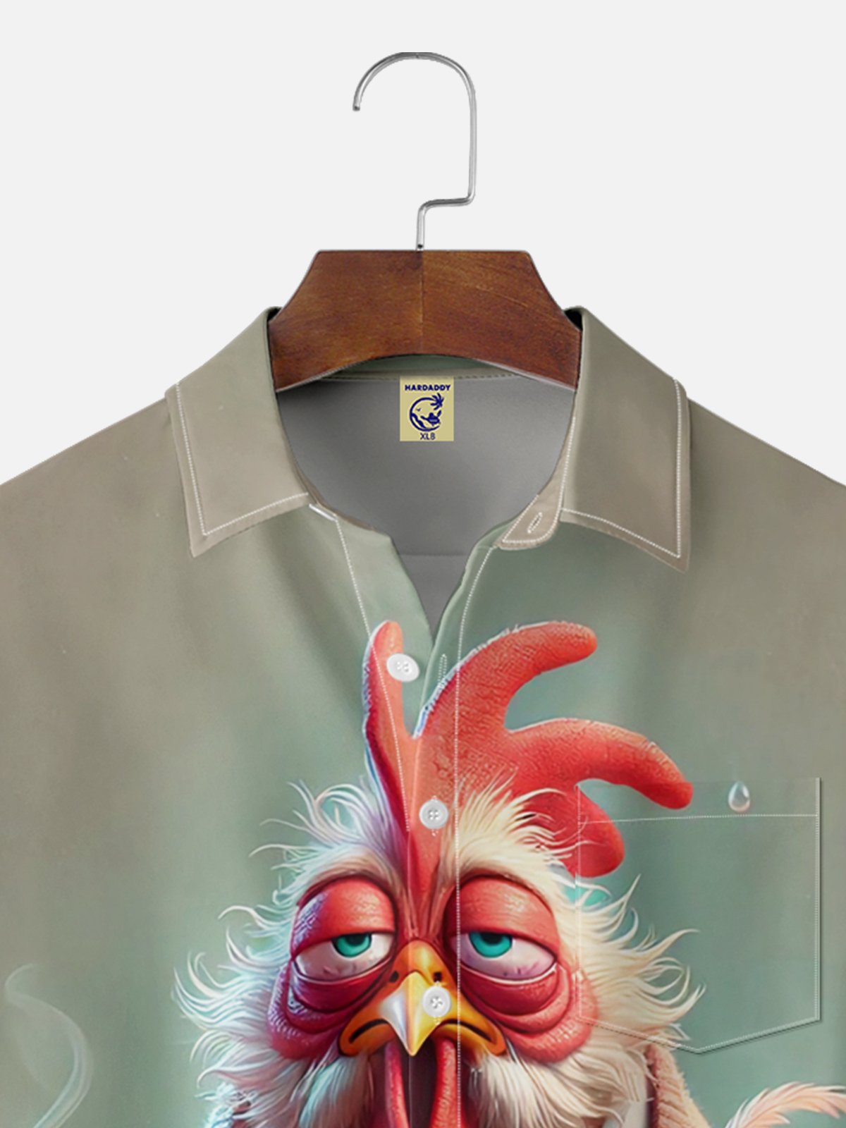 Big Size Moisture-wicking Early Morning Coffee Chicken Chest Pocket Casual Shirt