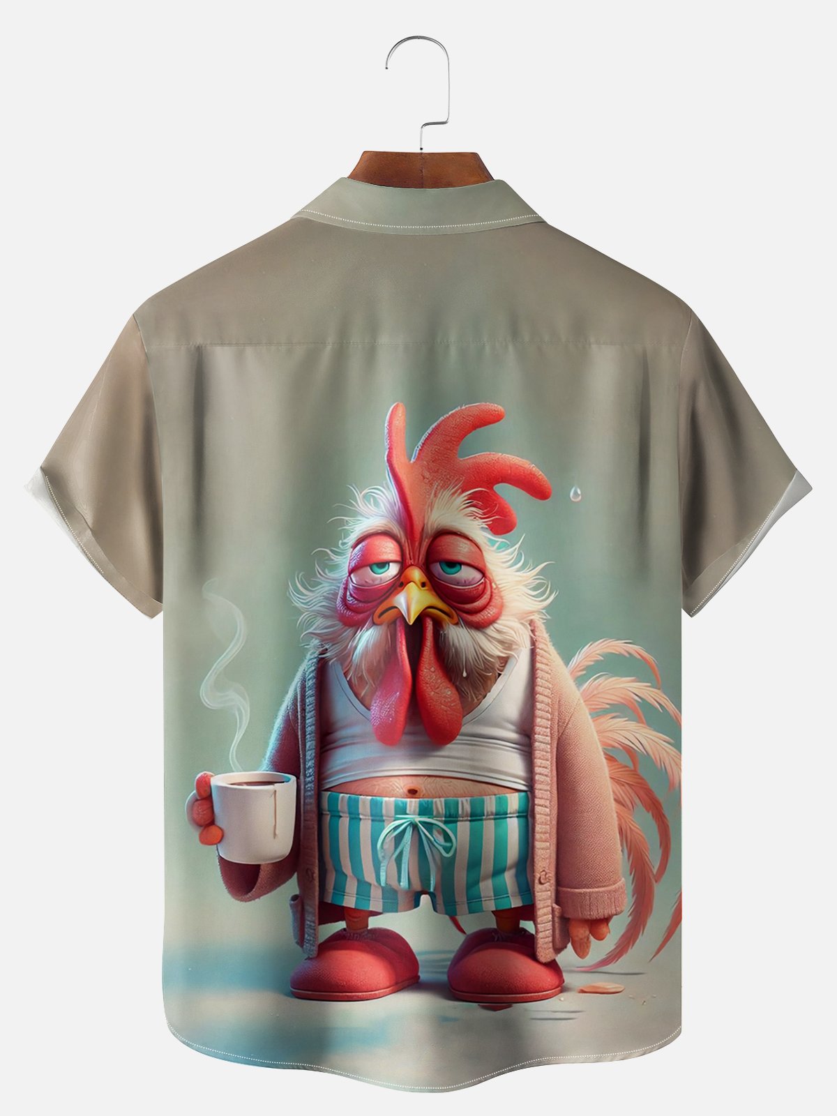 Big Size Moisture-wicking Early Morning Coffee Chicken Chest Pocket Casual Shirt