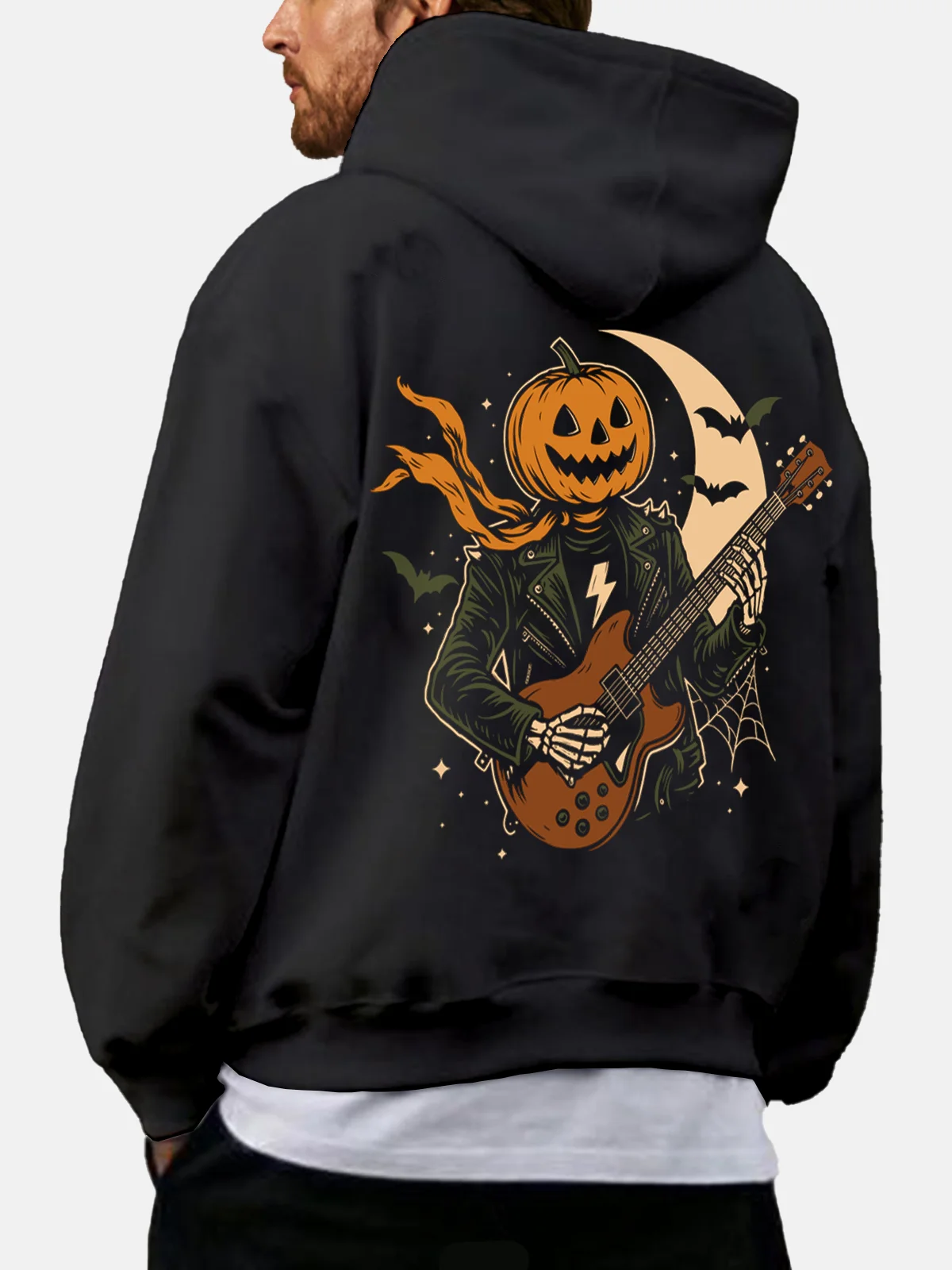Hardaddy X Contatoeoli Studio Halloween Music Guitar Skull Casual Hoodie Sweatshirt