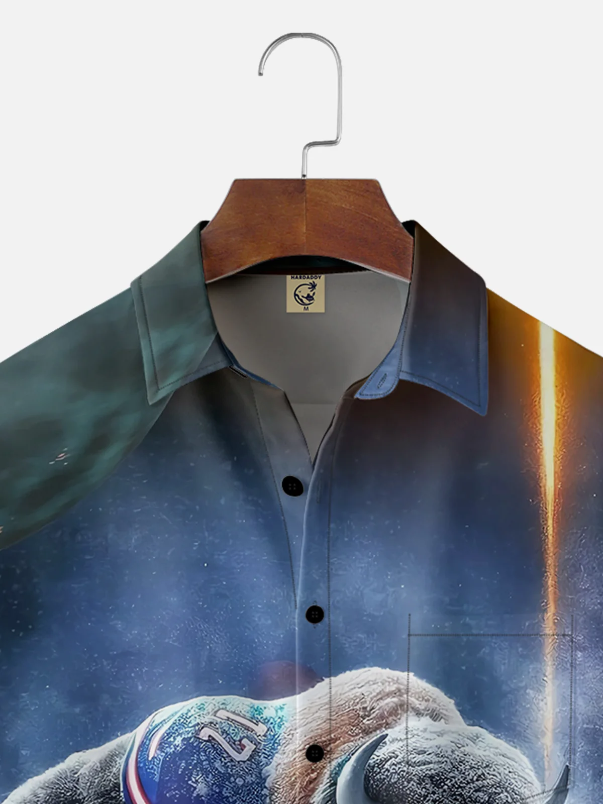 Tall Size Moisture-wicking American Football New York State Bull Art Chest Pocket Hawaiian Shirt