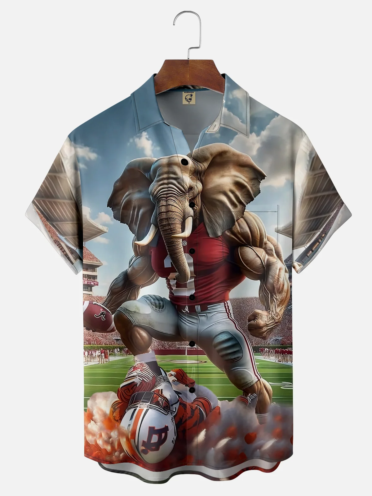 Tall Size Moisture-wicking Alabama Football Super Elephant Red Chest Pocket Casual Shirt