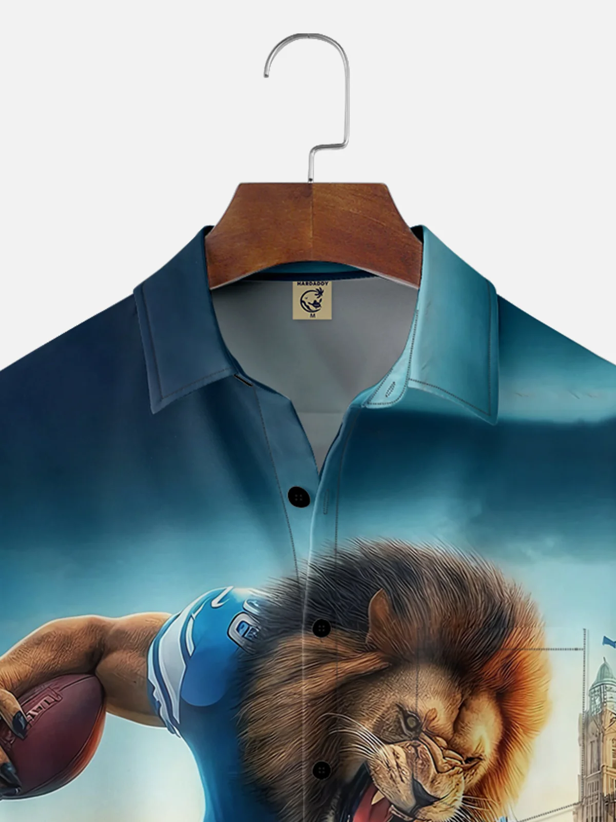 Tall Size Moisture-wicking Detroit Football Art Lion Chest Pocket Casual Shirt