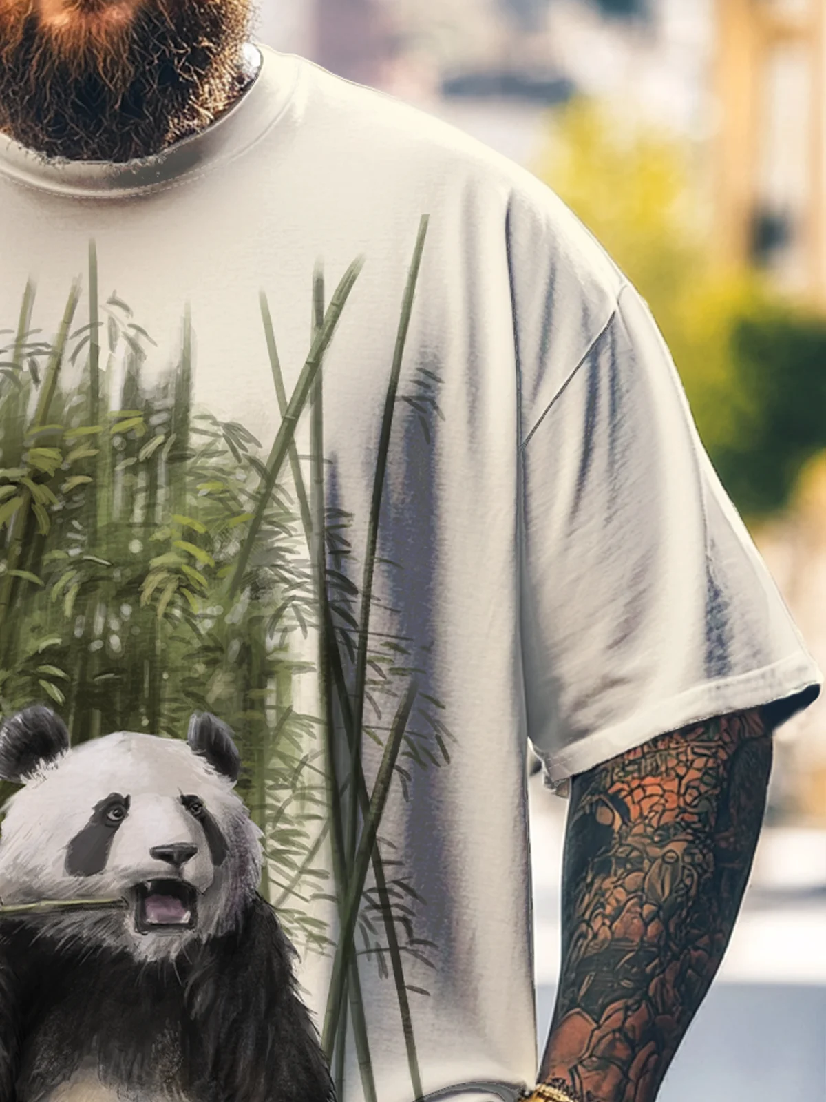 Hardaddy x Lazaro Illustration Big Size Men's Funny Panda Bamboo Loose T-shirt