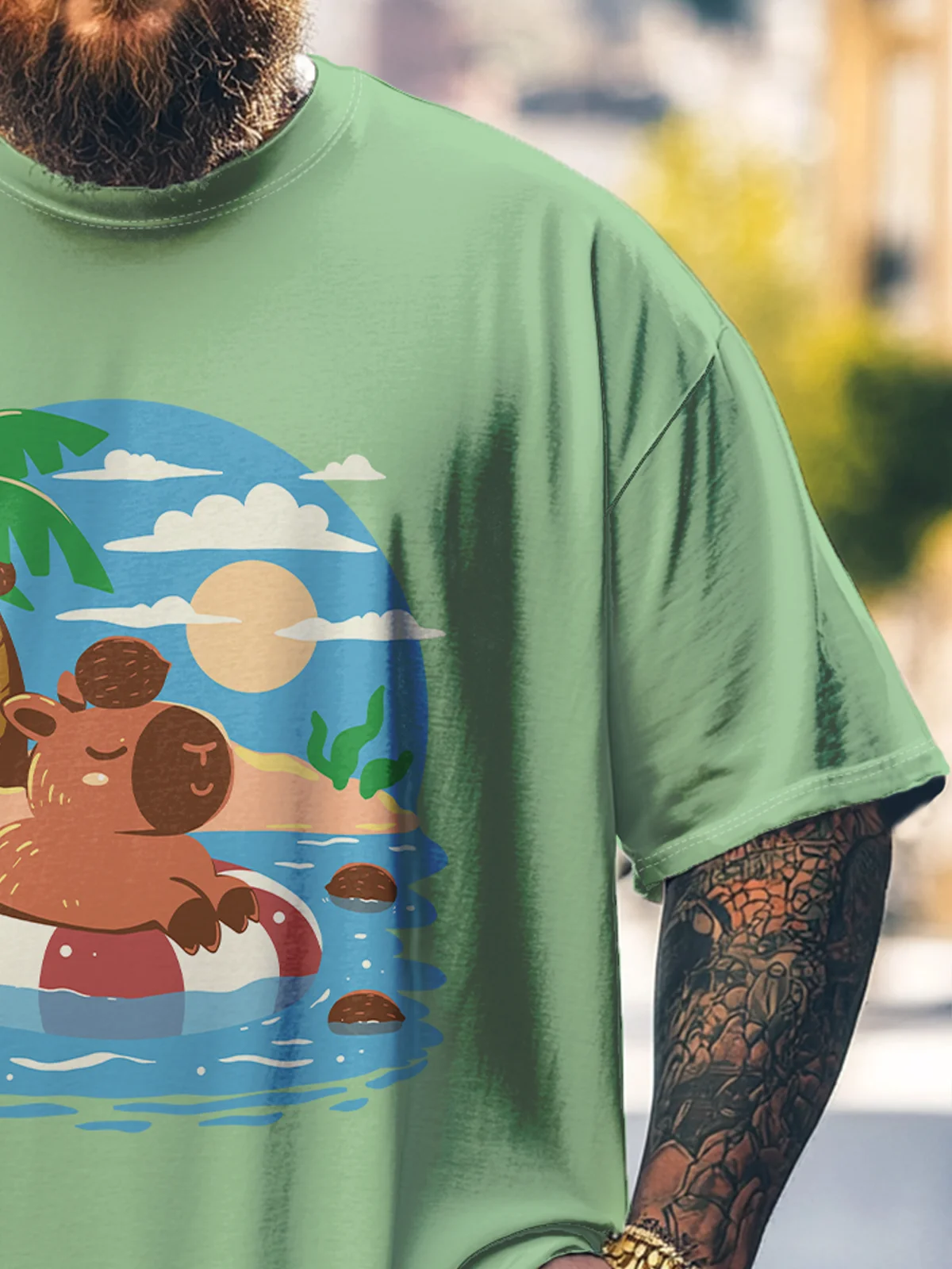 Hardaddy x Techranova Big Size Men's Summer Capibara Fun Loose T-shirt