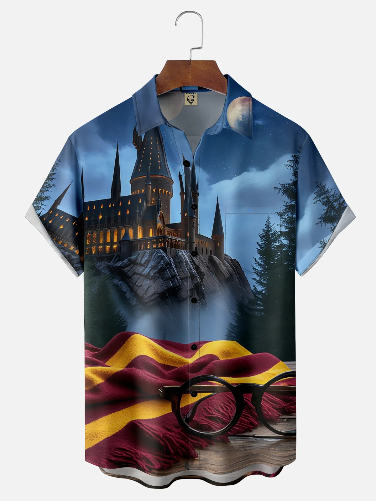 Moisture-wicking Magic Castle Scarf Art Harry Chest Pocket Casual Shirt