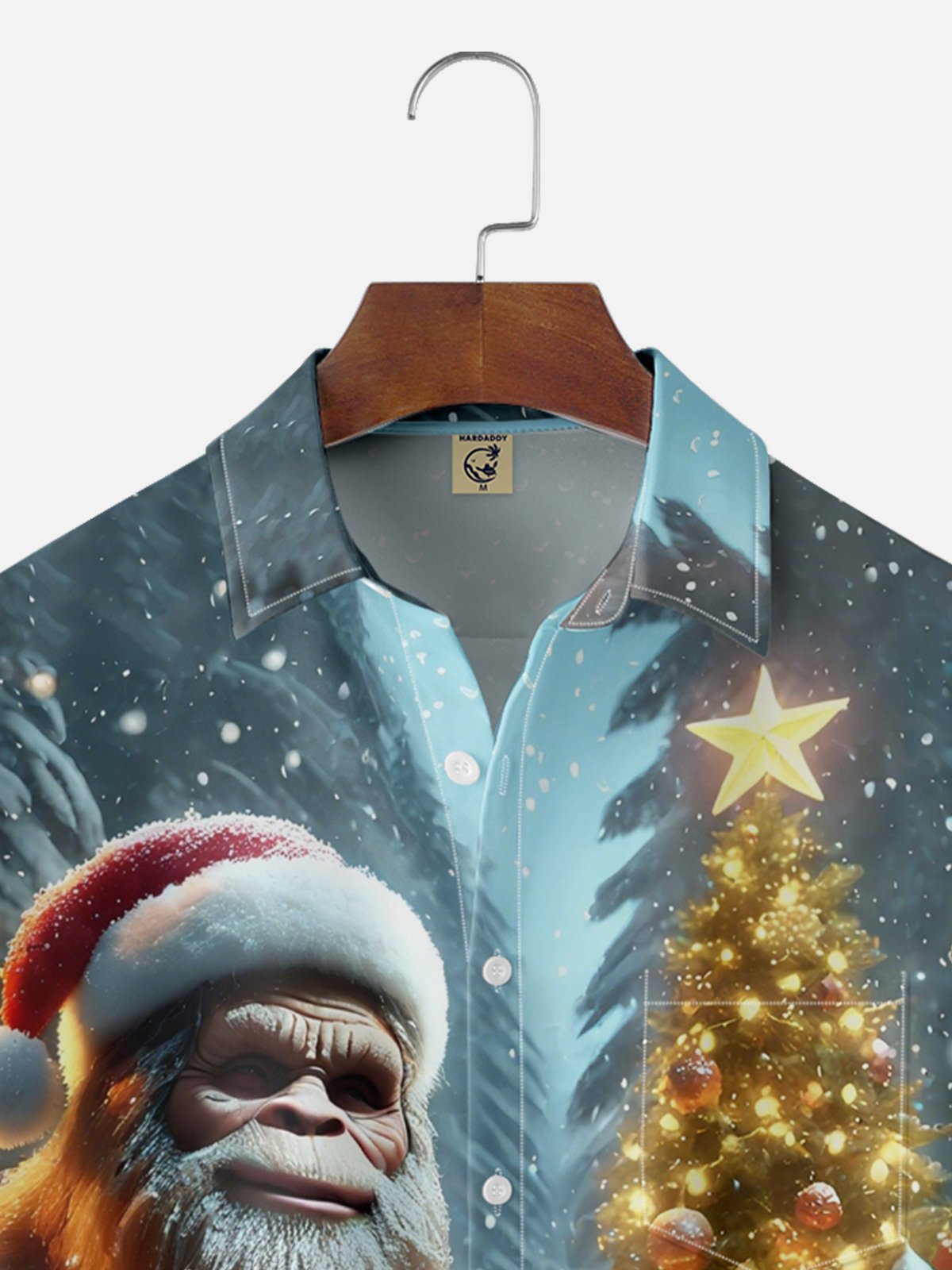 Moisture-wicking Christmas Bigfoot Christmas Tree Art Chest Pocket Casual Shirt