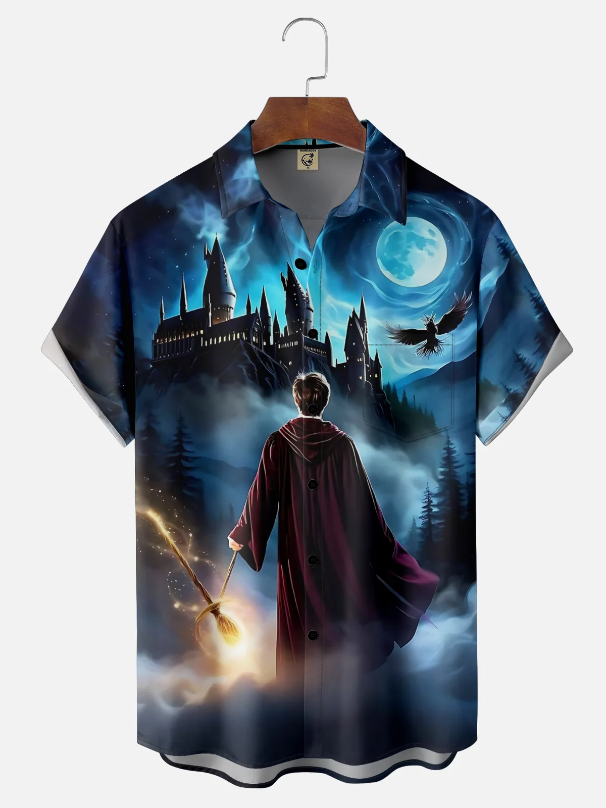 Moisture-wicking Magic Castle Art Harry Chest Pocket Hawaiian Shirt