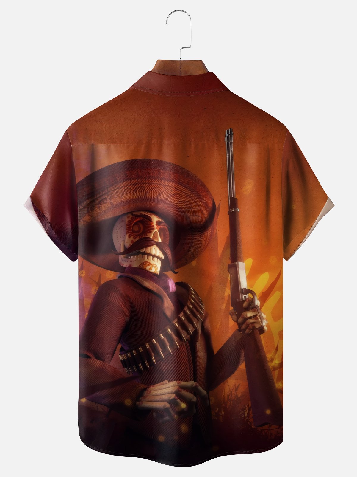 Moisture-wicking Mexican Skeleton Dead Cowboy Chest Pocket Casual Shirt
