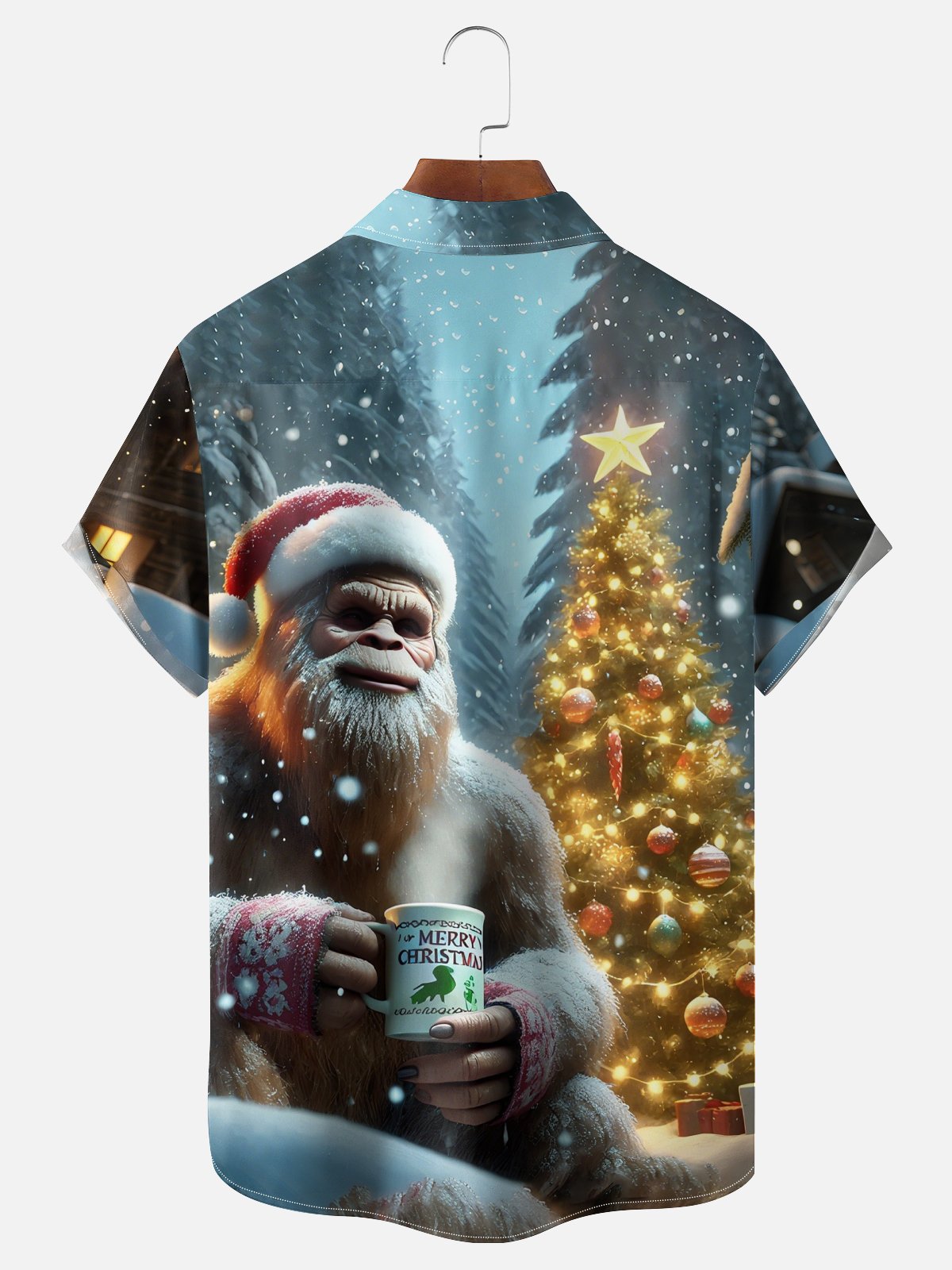 Moisture-wicking Christmas Bigfoot Christmas Tree Art Chest Pocket Casual Shirt